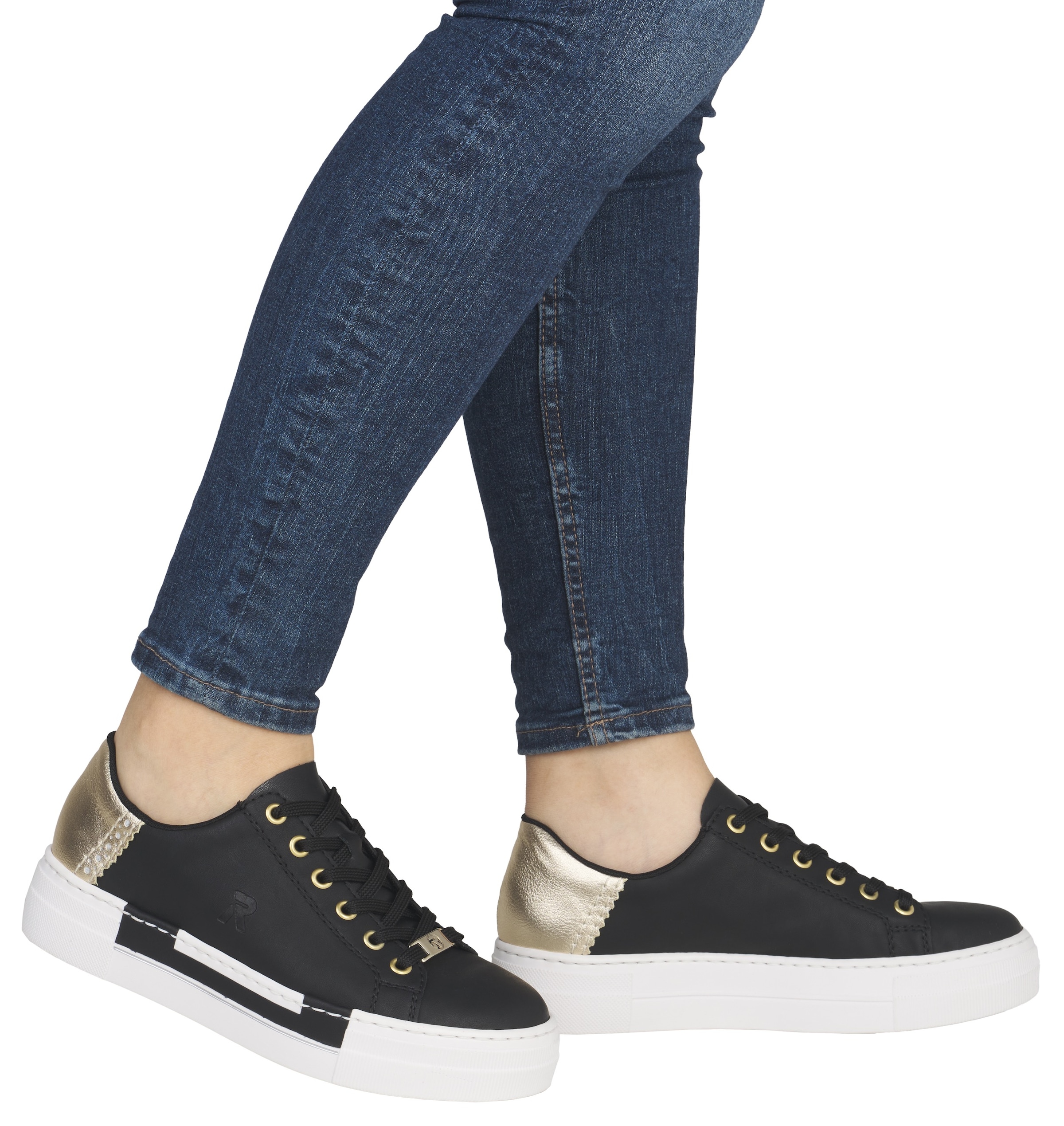 Rieker Plateausneaker  mit Metallic-Fersenkappe, Freizeitschuh, Halbschuh, Schnürschuh