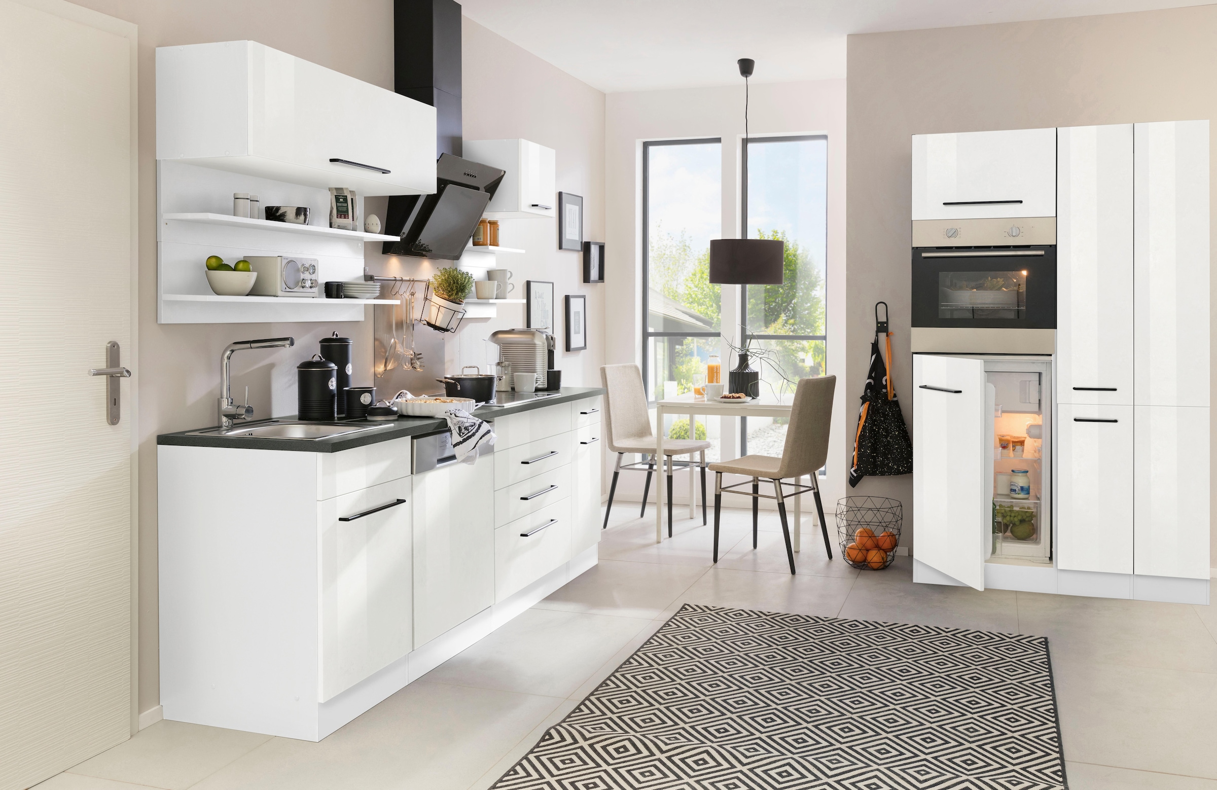 KOCHSTATION Küchenzeile »KS-Tulsa«, ohne E-Geräte, Breite 320 cm, schwarze Metallgriffe, MDF Fronten