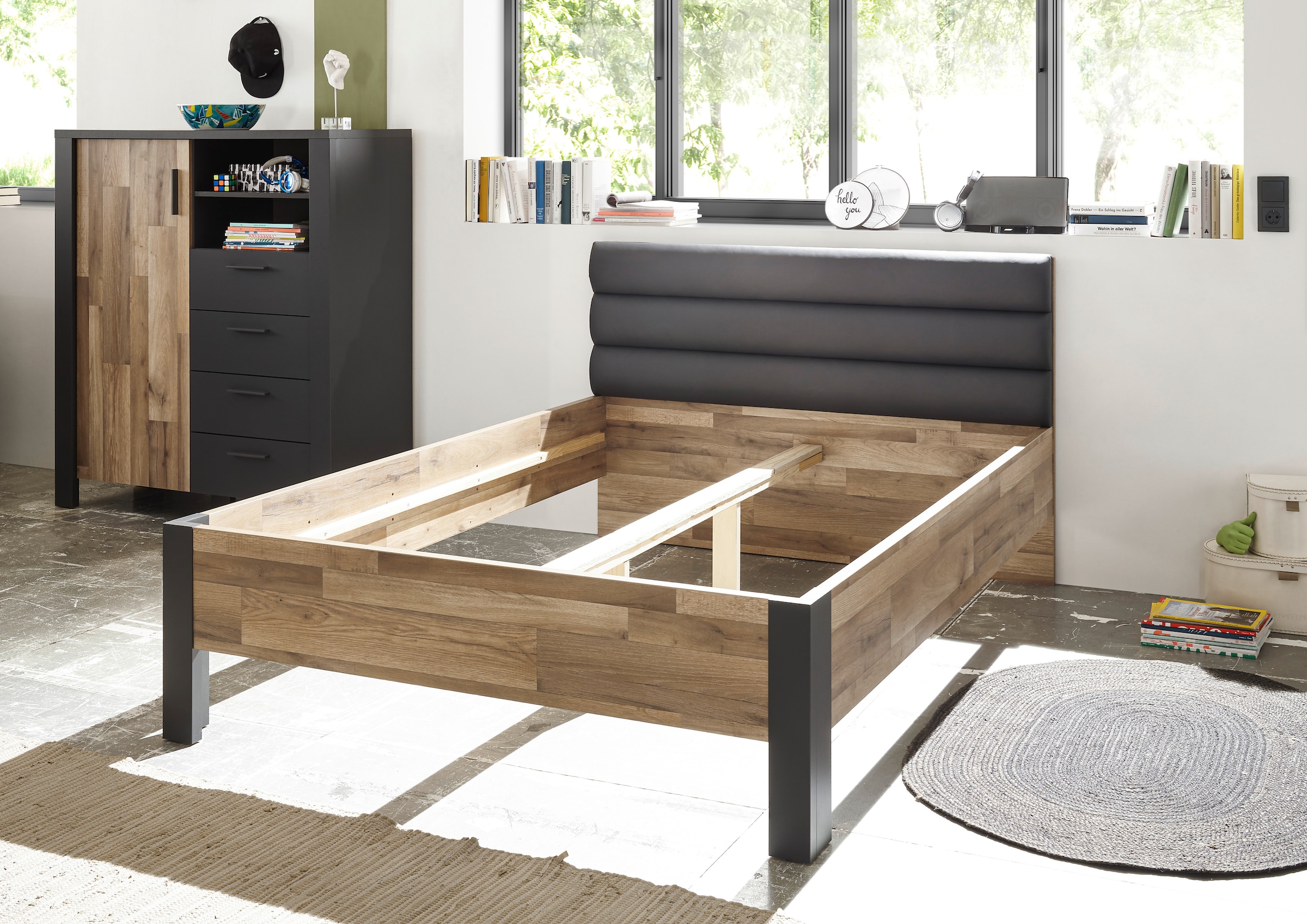 Begabino Schubkastenkommode »Dallas Hochkommode, Sideboard, Wäscheschrank«, mit Schubkästen, Schrank in Montana Oak-Graphit