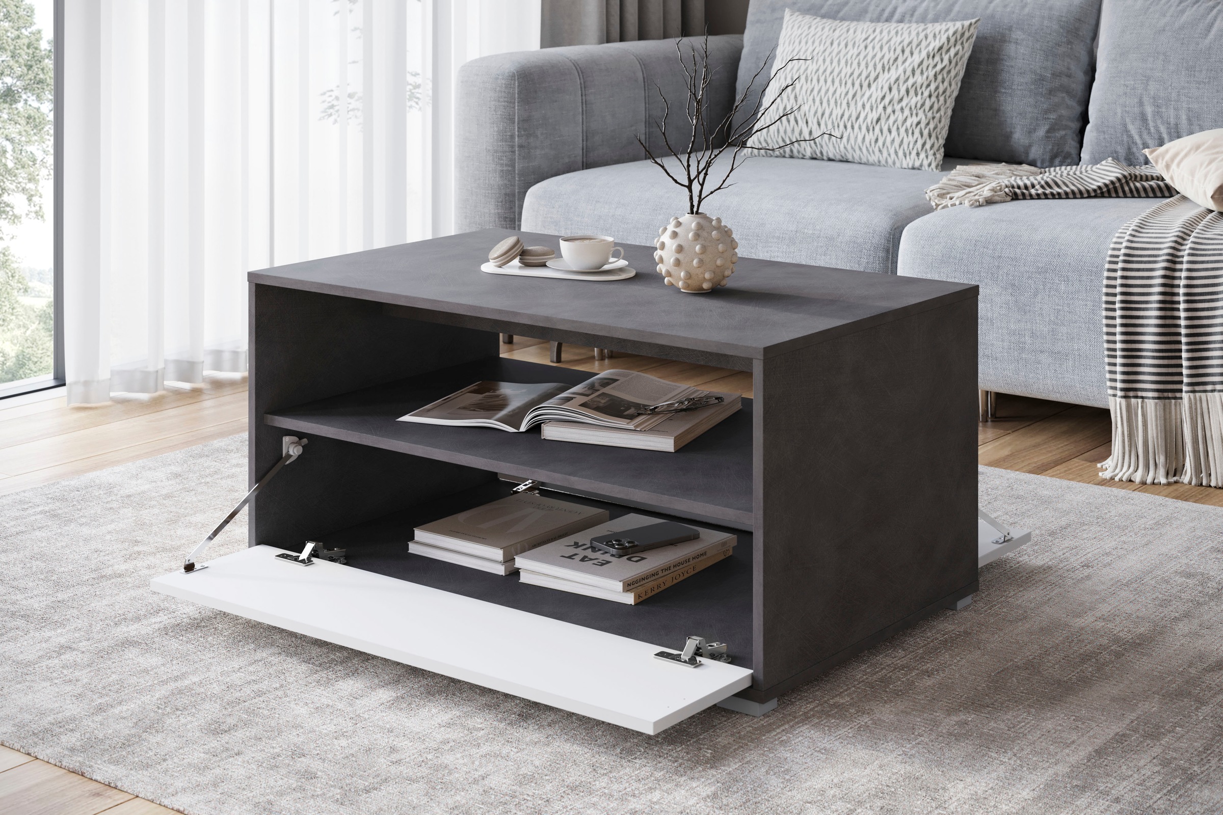 INOSIGN Couchtisch »Kenia«, (1 St.), Rechteckiger Kaffeetisch, 90x55 cm, mit offenem und geschlossenem Fach