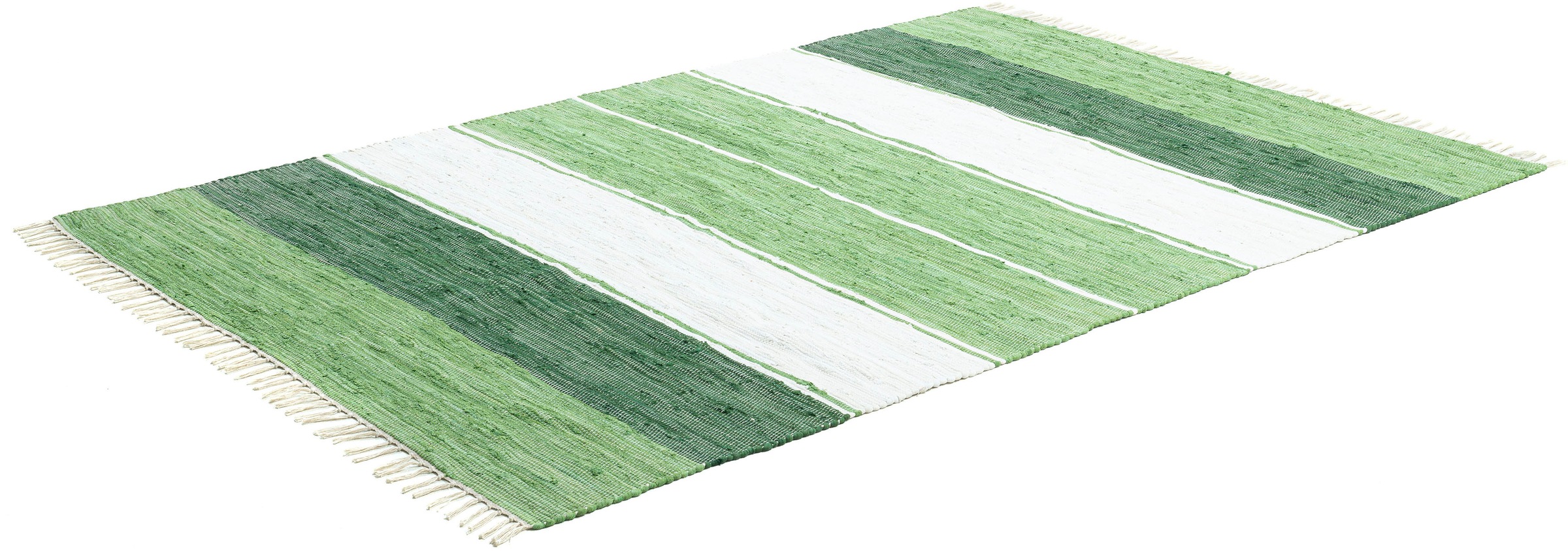 THEKO Teppich »Stripe Cotton, handgewebt«, rechteckig, 5 mm Höhe, Flachgewebe, gestreift, reine Baumwolle, mit Fransen, auch als Läufer