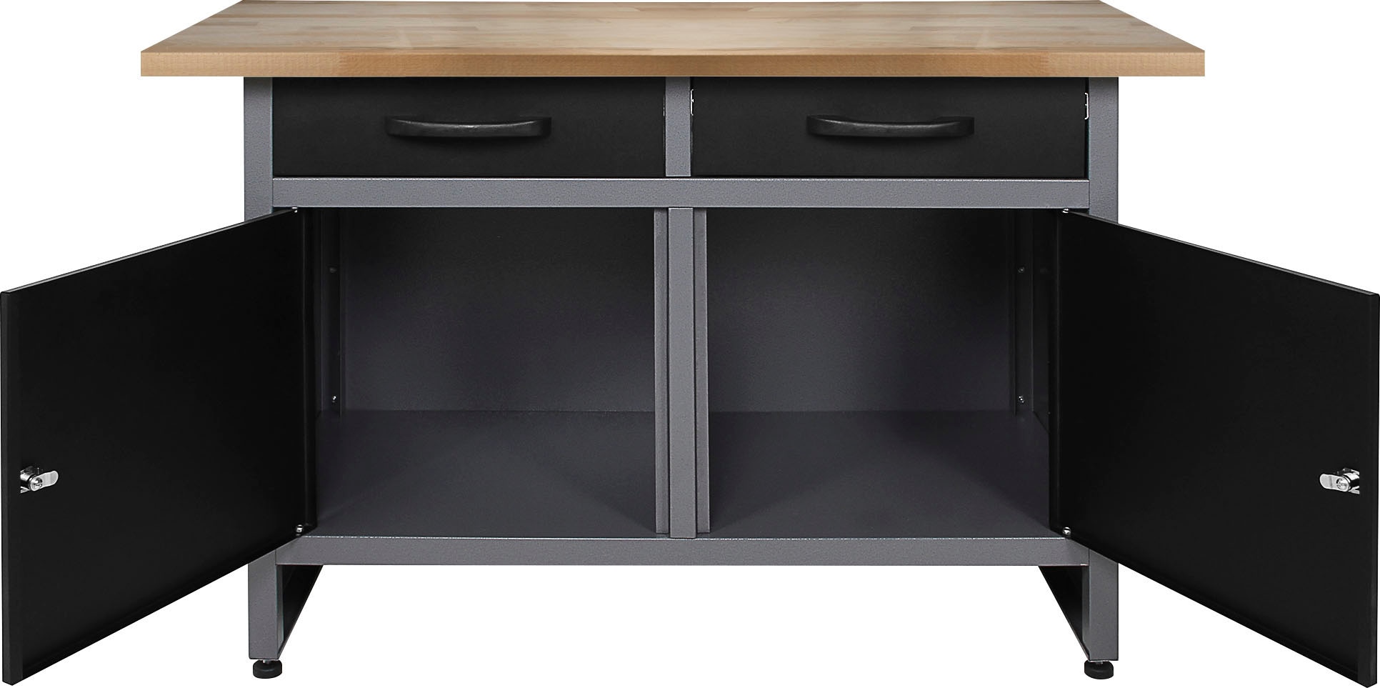 ONDIS24 Werkstatt-Set, 2x Werkbank, 2x Werkzeugwand, 3x Hängeschrank