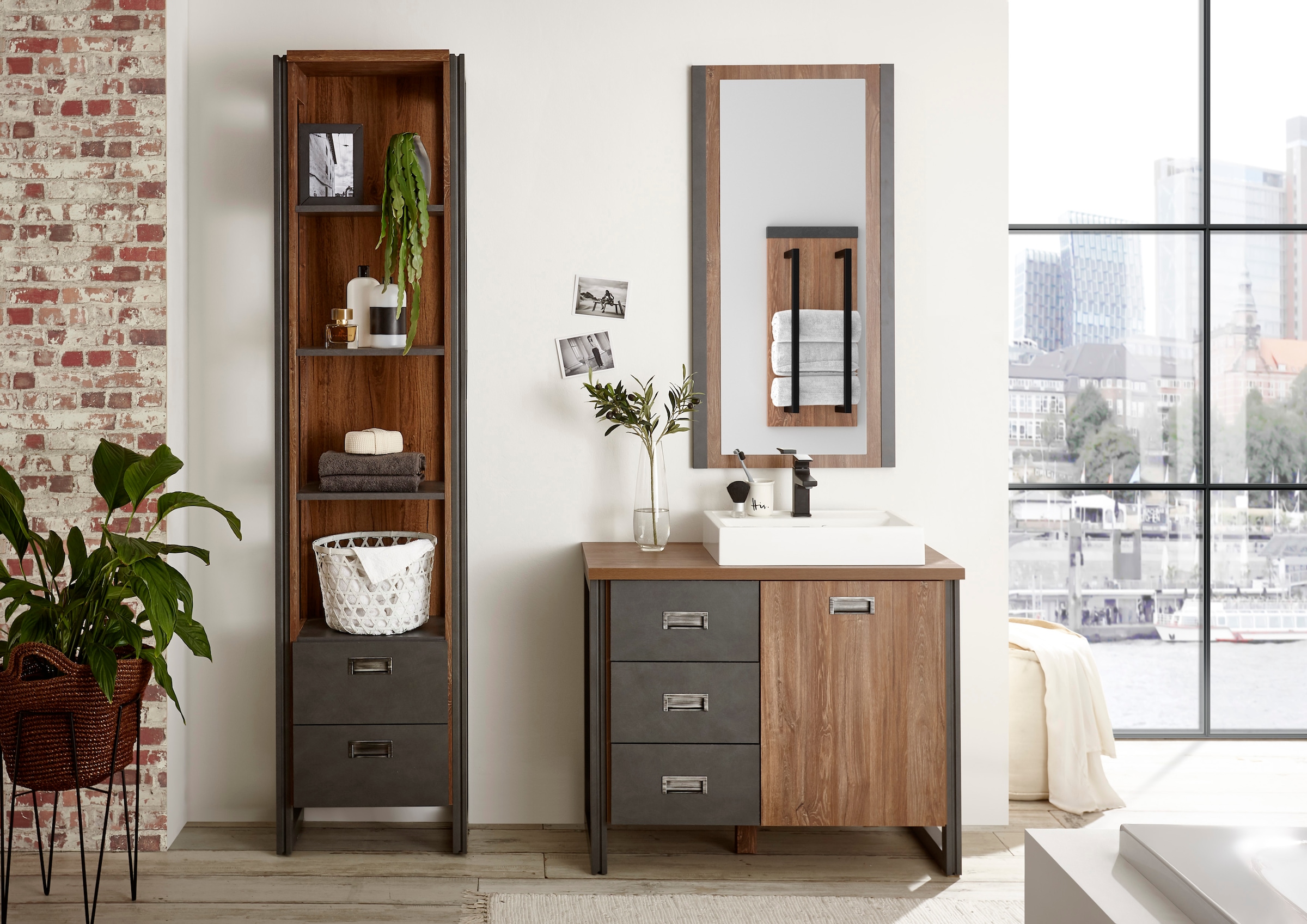 Home affaire Badmöbel-Set »Detroit, Bad im Industrialdesign, 3-teiliges Bad günstig online kaufen