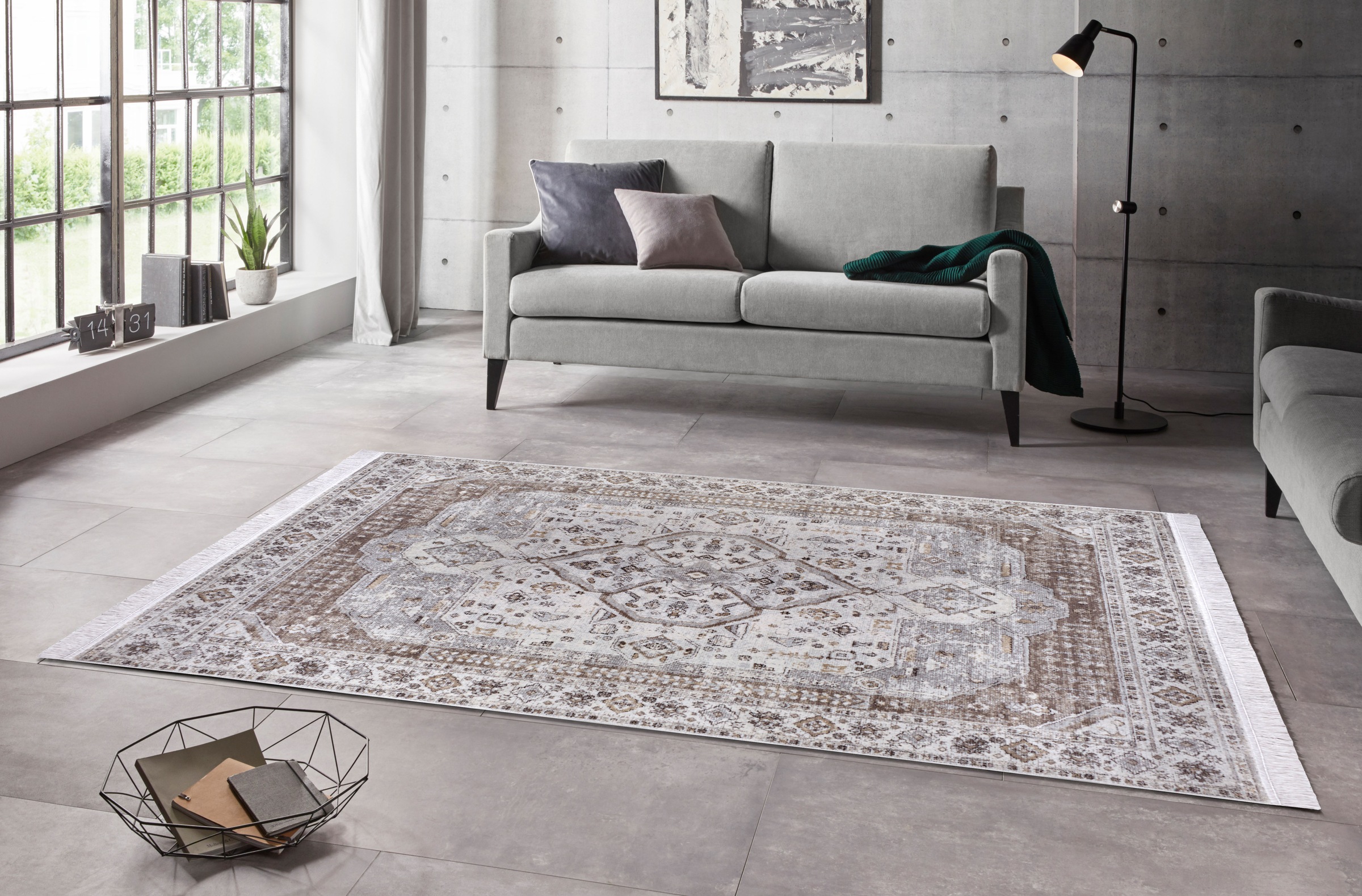 ELLE DECORATION Designteppich »Tabriz Madiha«, rechteckig, 3 mm Höhe, Samtiger Kurzflor, Orientalisch mit Fransen, Seiden Optik, Robust