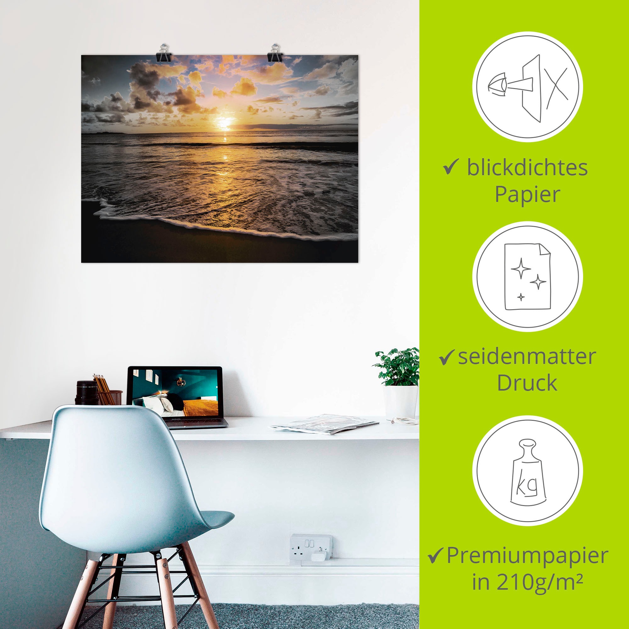 Artland Poster »Tropischer Sonnenuntergang am Strand«, Sonnenaufgang & -untergang, (1 St.), als Leinwandbild, Wandaufkleber oder Poster in versch. Größen