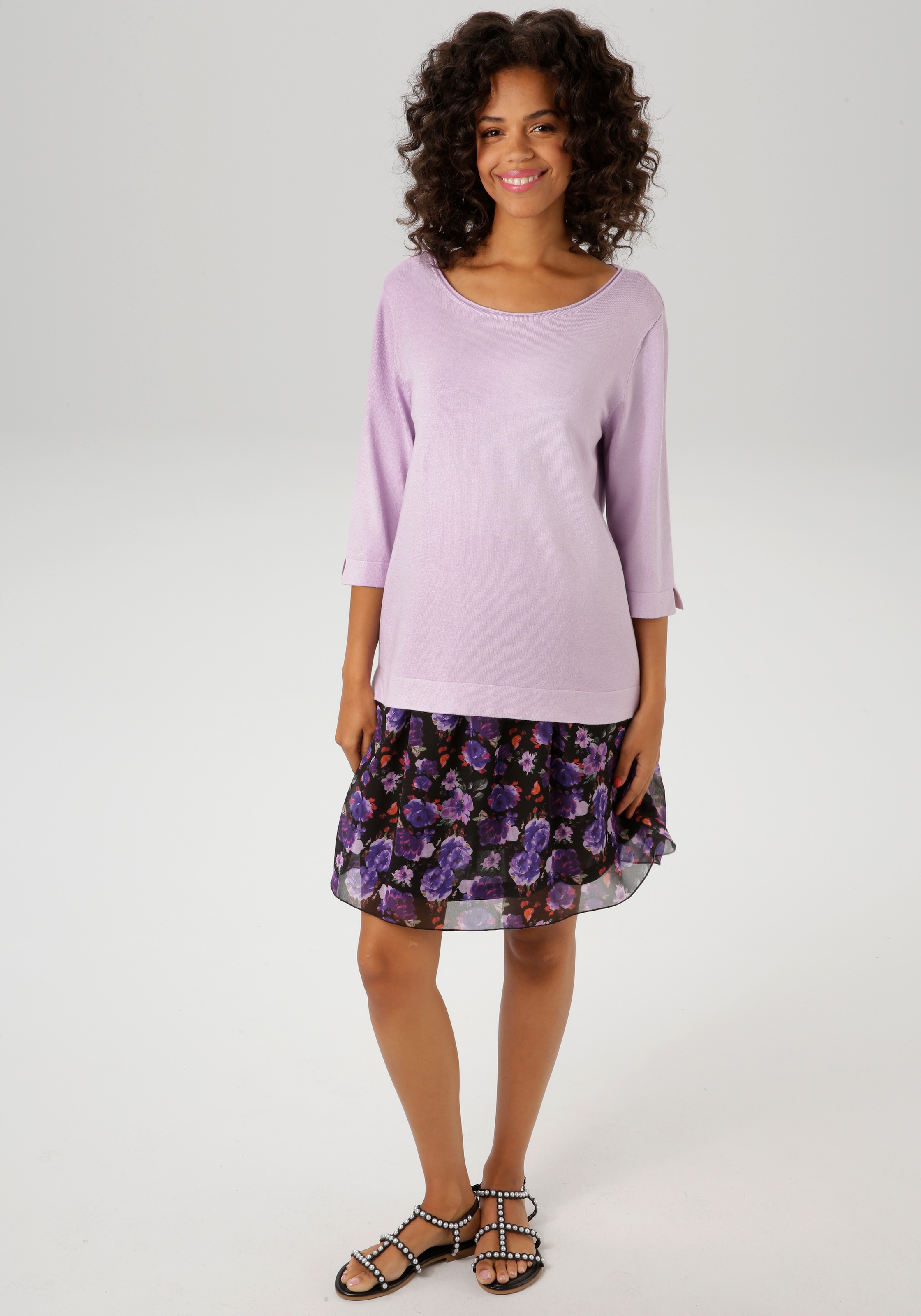 Aniston CASUAL Strickpullover, mit kleinem Schlitz an den 3/4-langen Ärmeln