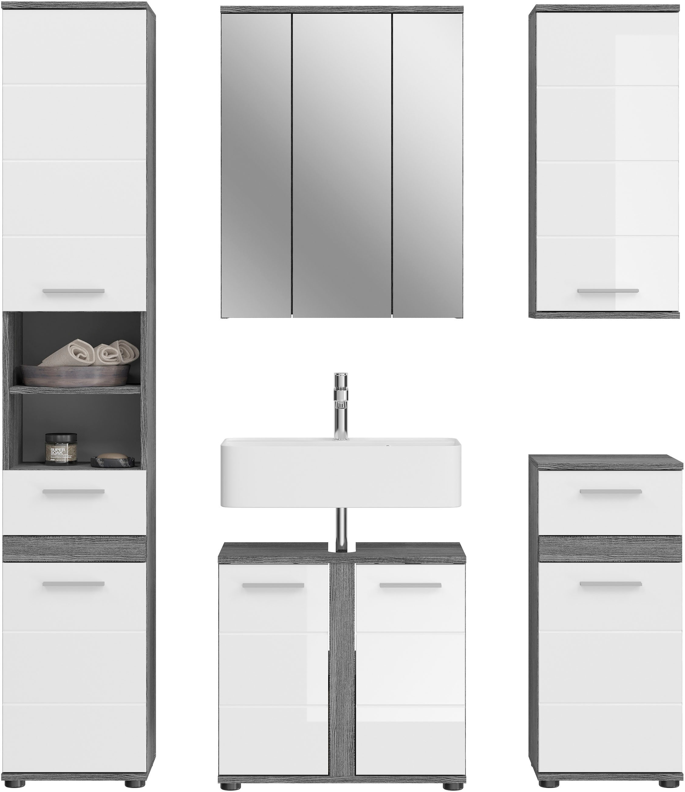 welltime Badmöbel-Set »LUCCA, 5-teilig, TOPSELLER!, MDF Hochglanzfront, bes günstig online kaufen