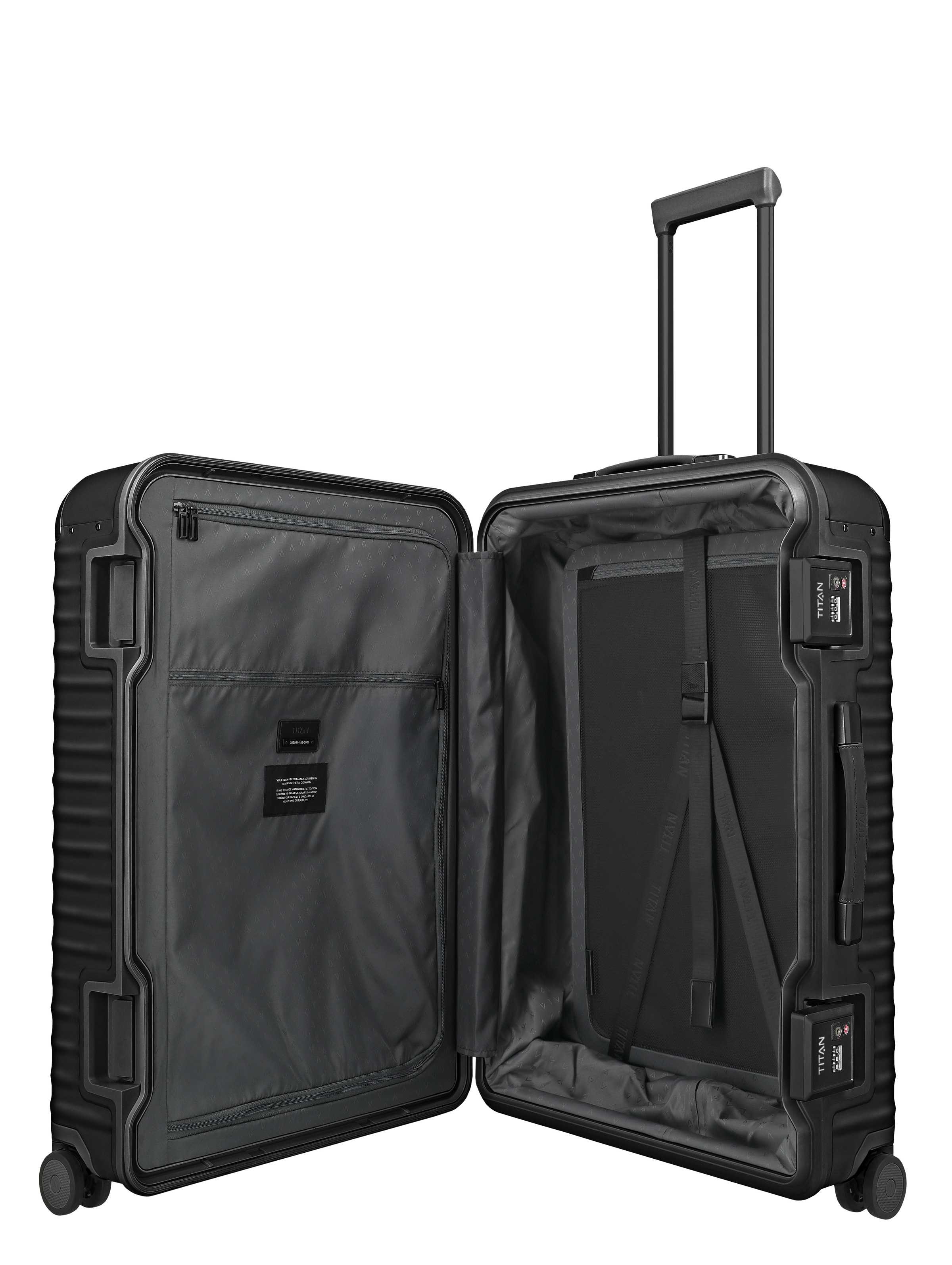 TITAN - Made in Germany Trolley »ETERNITY L Aluminium Reisekoffer Made in Germany« 101 l 4 Rollen 100 % Aluminium, Smart Frame und Echtledergriffe
