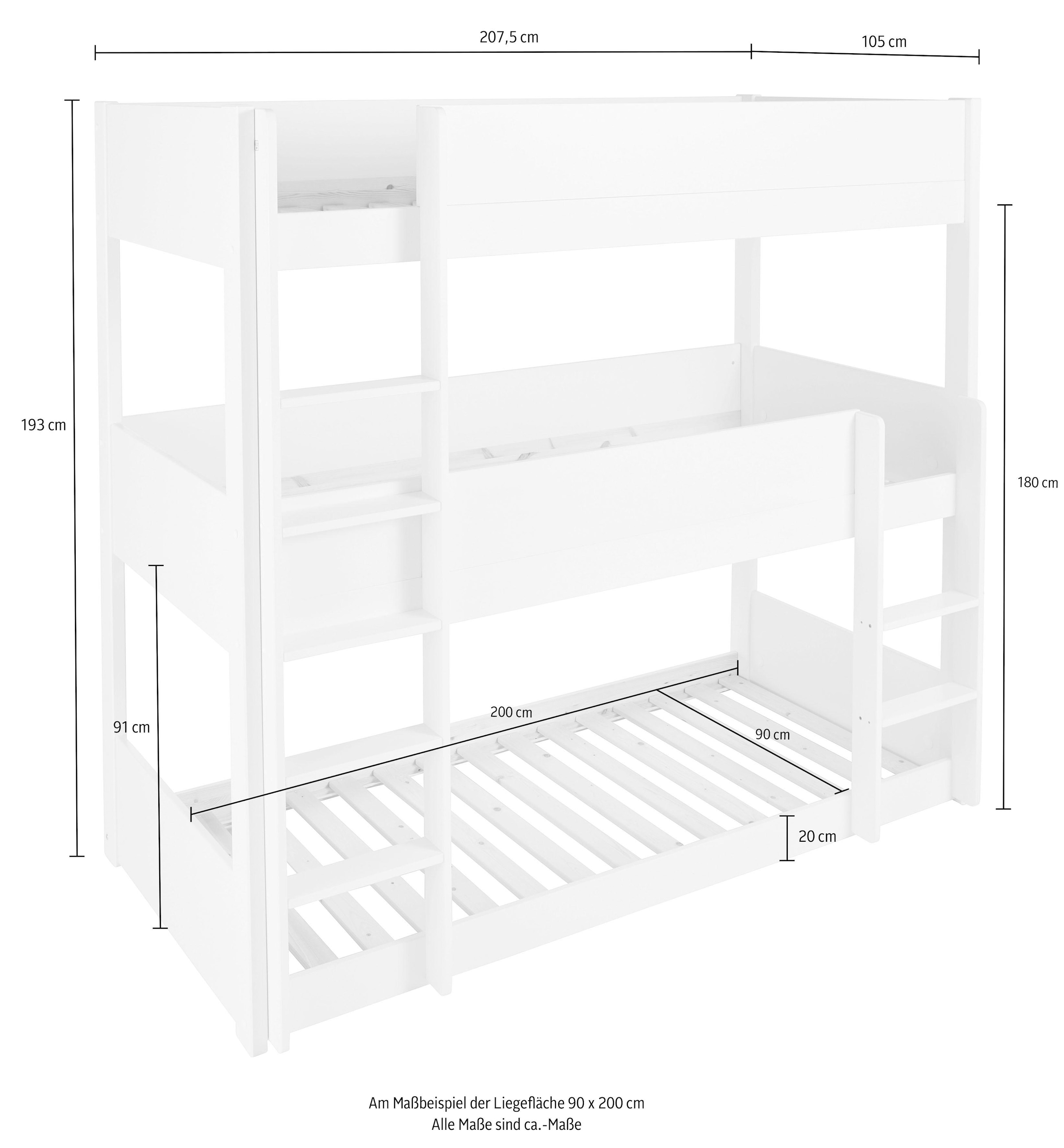 Lüttenhütt Etagenbett »"TIPO"BESTSELLER! Stockbett, Hocbbett, Bodenbett, platzsparend«, (Leitern beidseitig montierbar), mit 3 Schlafplätzen, FSC® zertifiziertes Massivholz (Kiefer)