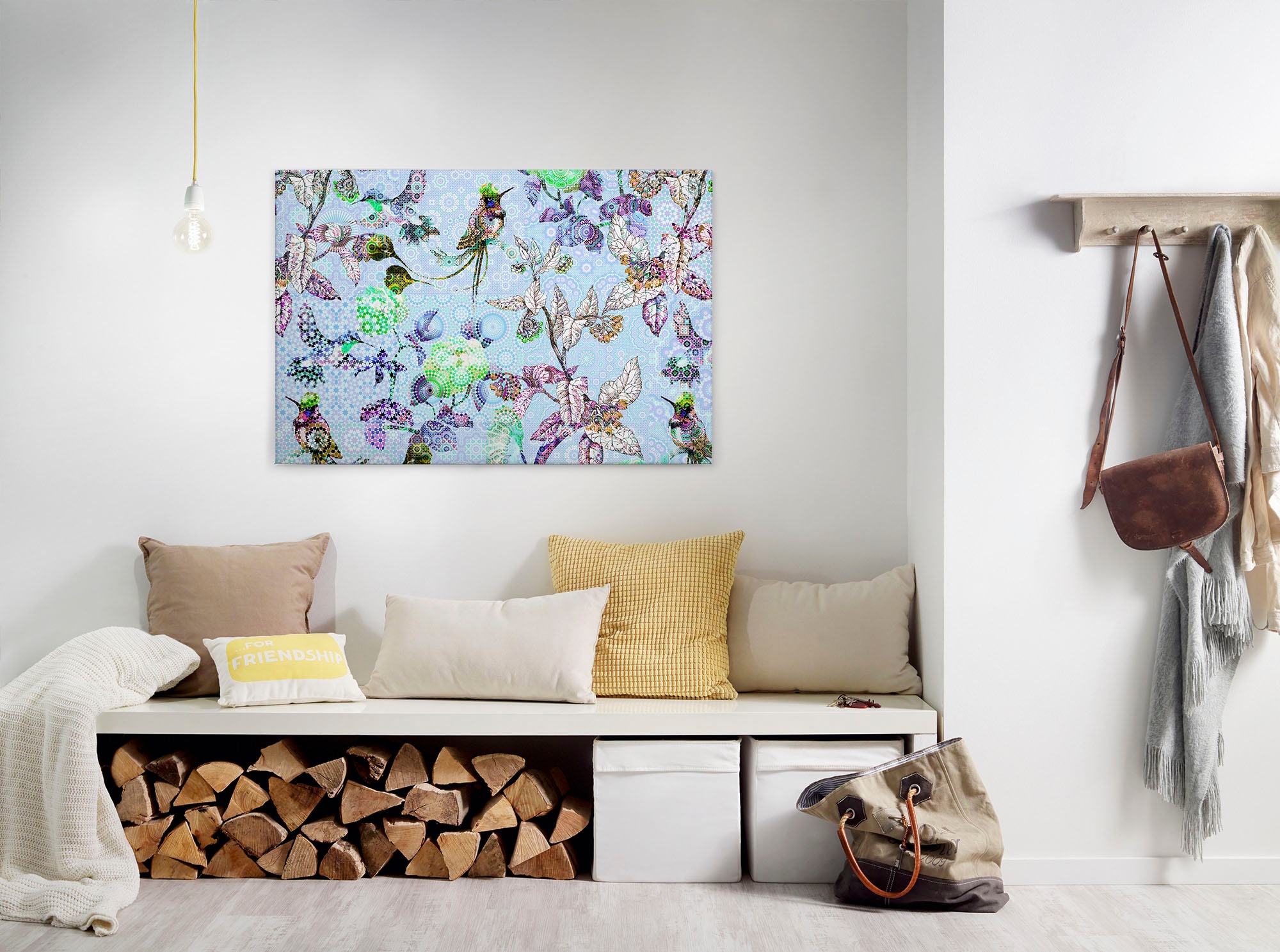 A.S. Création Leinwandbild »exotic mosaic« Kunst | Vögel 1 Stk. tlg. Mosaik Keilrahmen Floral Blumen Vögel Leinwand-Bild Wohnzimmer modern