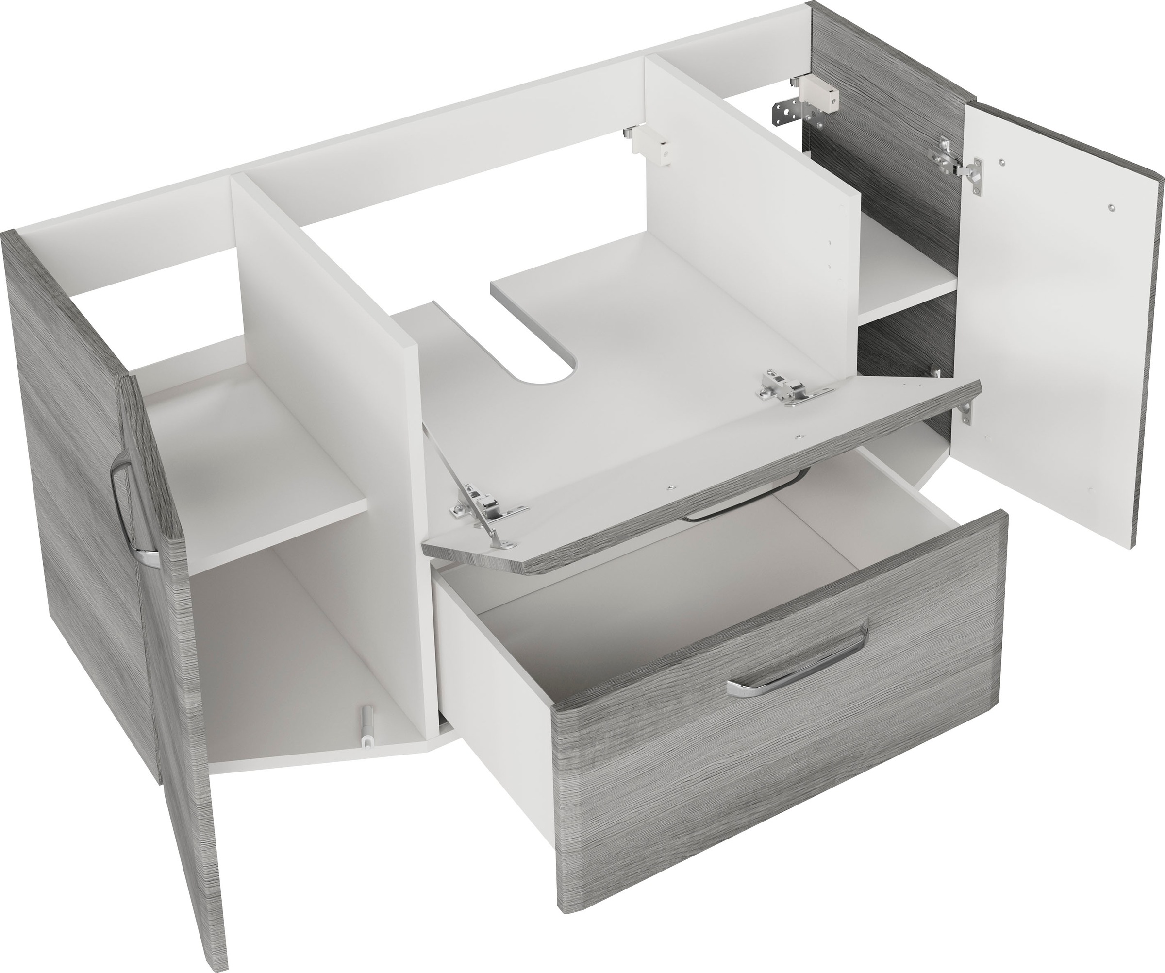 Saphir Badmöbel-Set »Quickset 4-teilig, Glaswaschtisch und LED-Spiegelschrank«, (5 St.), Unterschrank, Hängeschrank, inkl. Türdämpfer, 7 Türen, 1 Klappe