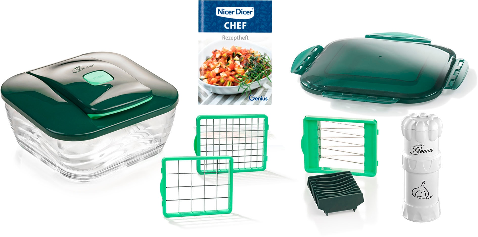 Genius Zerkleinerer »Nicer Dicer Chef inkl. Knoblauch-Schneider G5, Set 10-tlg.«, ermöglichen eine Arbeitserleichterung durch kinderleichte Anwendung