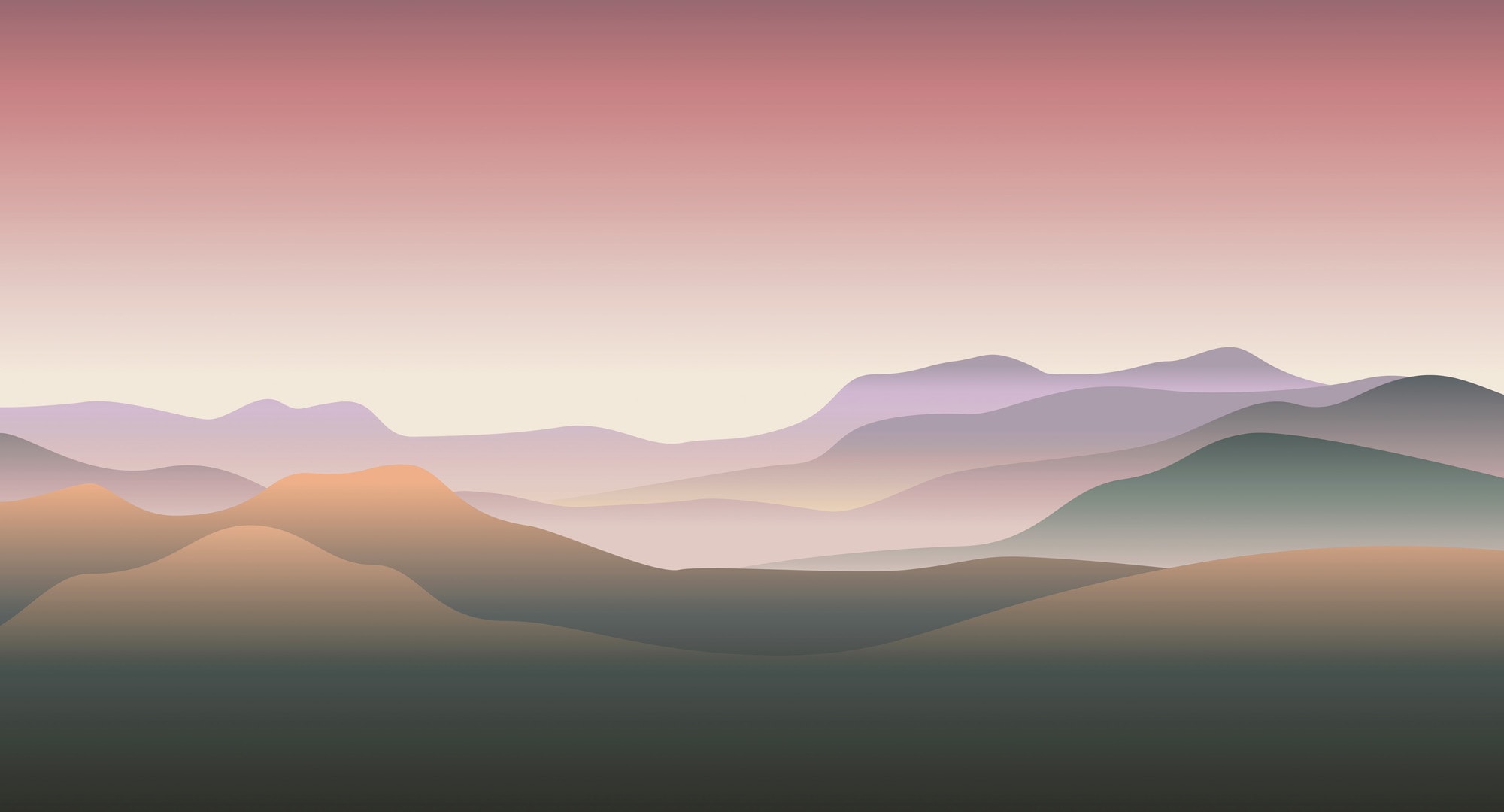 living walls Vliestapete »Fototapete Landschaft Rosa Violett Abstrakt Berge« matt glatt