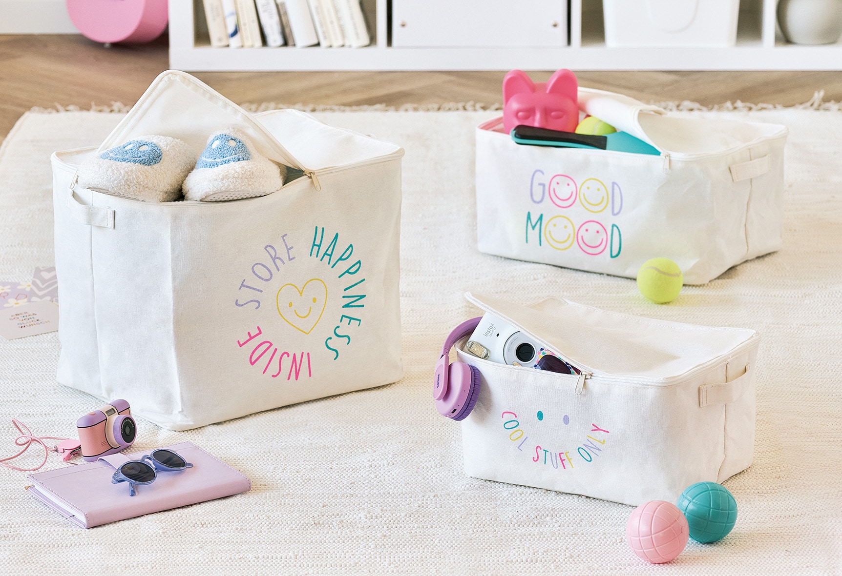 Zeller Present Aufbewahrungsbox »Aufbewahrungsbox, Polyester/Baumwolle, creme« mit Reißverschluss "Cool Stuff", 2er Set, ca. 30x24x15 cm