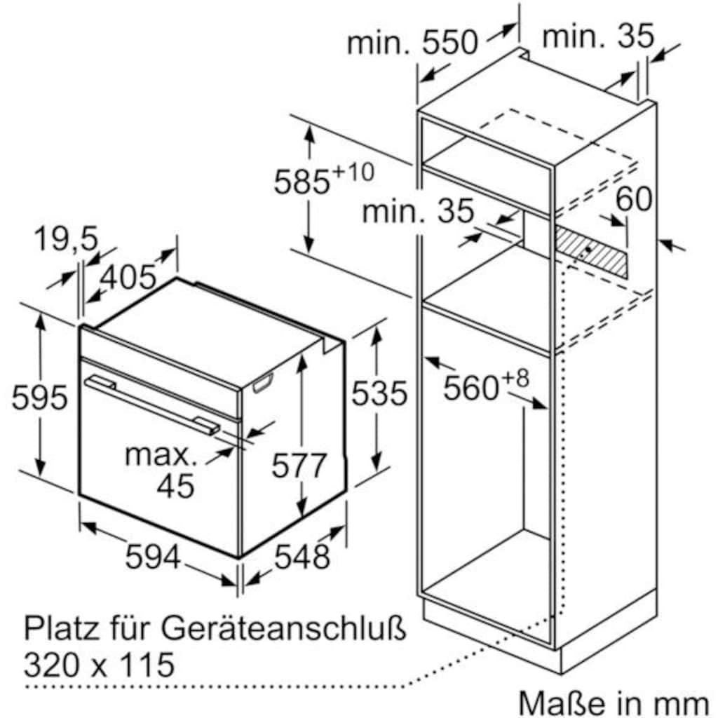 SIEMENS Einbaubackofen »HB634GBW1«, HB634GBW1, mit Teleskopauszug nachrüstbar, ecoClean