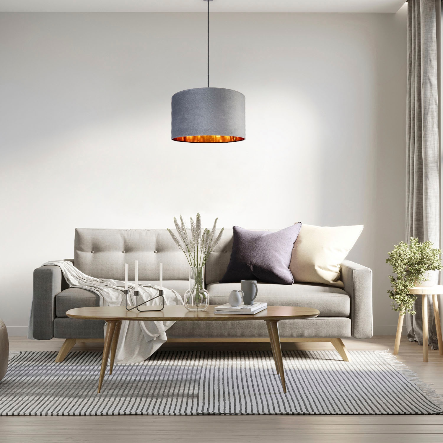 Wohnzimmer Unifarben Kabel 1,5m »Hugo Deko Velour Pendelleuchte online E27 kaufen Color«, Paco Lampenschirm Home aus uni