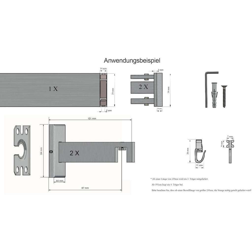 indeko Gardinenstange »Bern«, 1 läufig-läufig, Wunschmaßlänge, Innenlauf Komplett-Set inkl. Gleitern und Montagematerial
