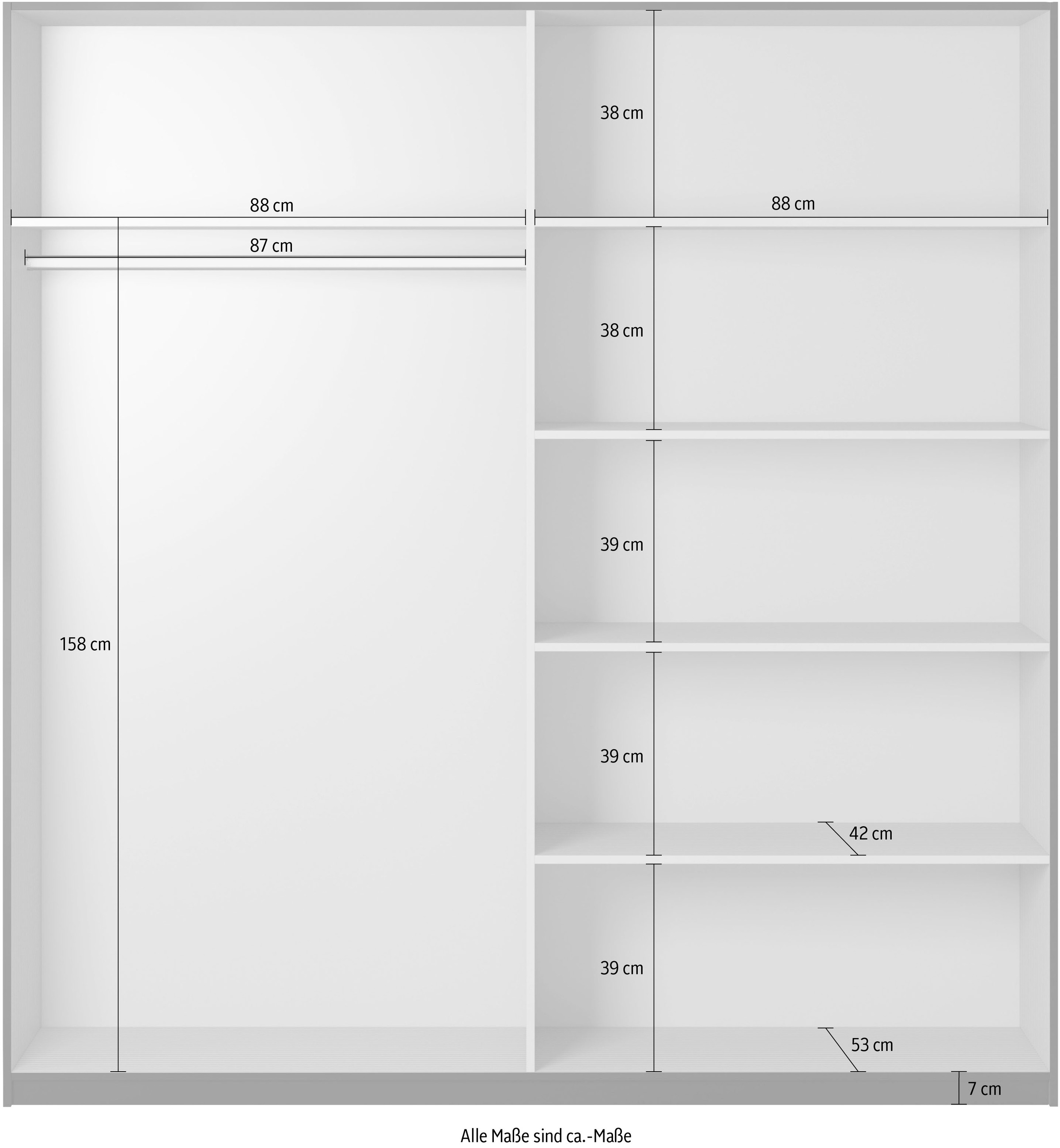 Helvetia Schwebetürenschrank Beta, mit Spiegelelement, inkl. 1 Kleiderstange und 5 Einlegeböden