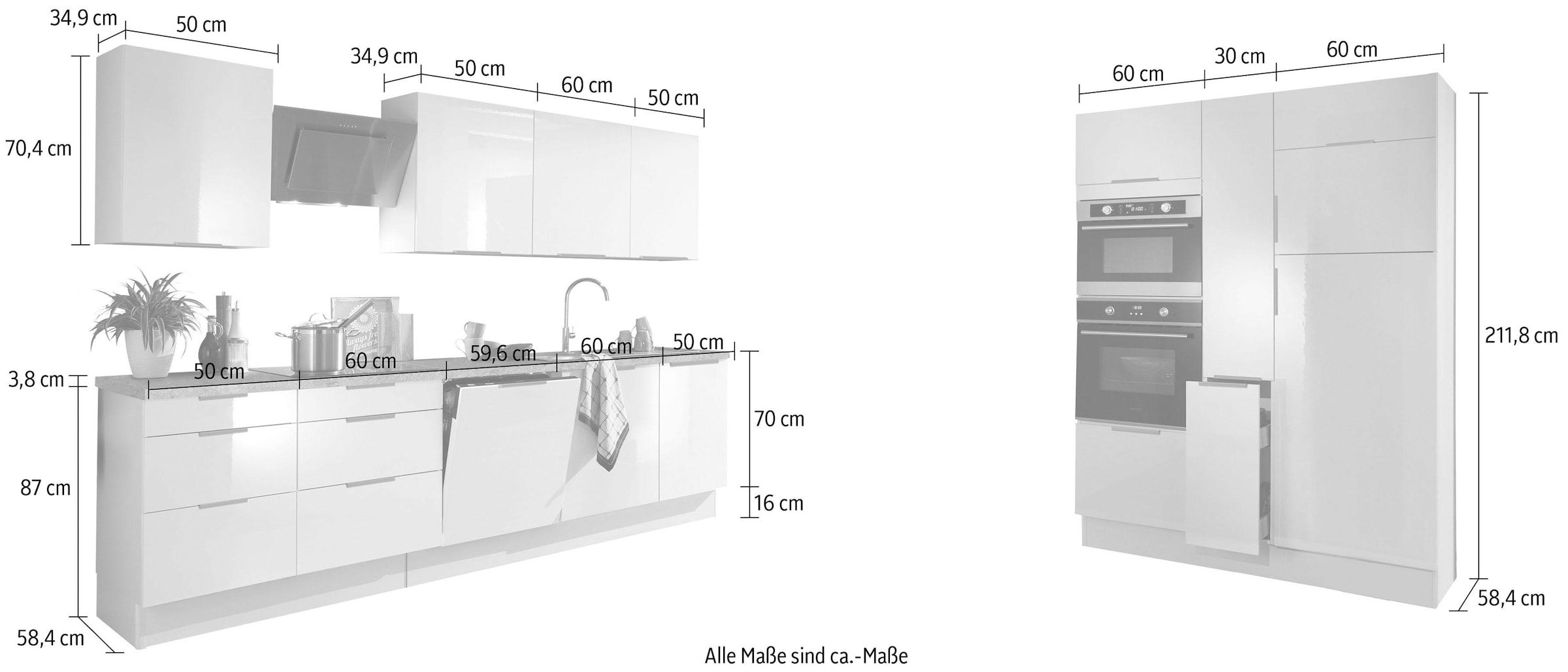 Raten mit Breite E-Geräte, cm ohne »Tara«, Vollauszug Soft-Close-Funktion, OPTIFIT bestellen Küchenzeile 430 und auf