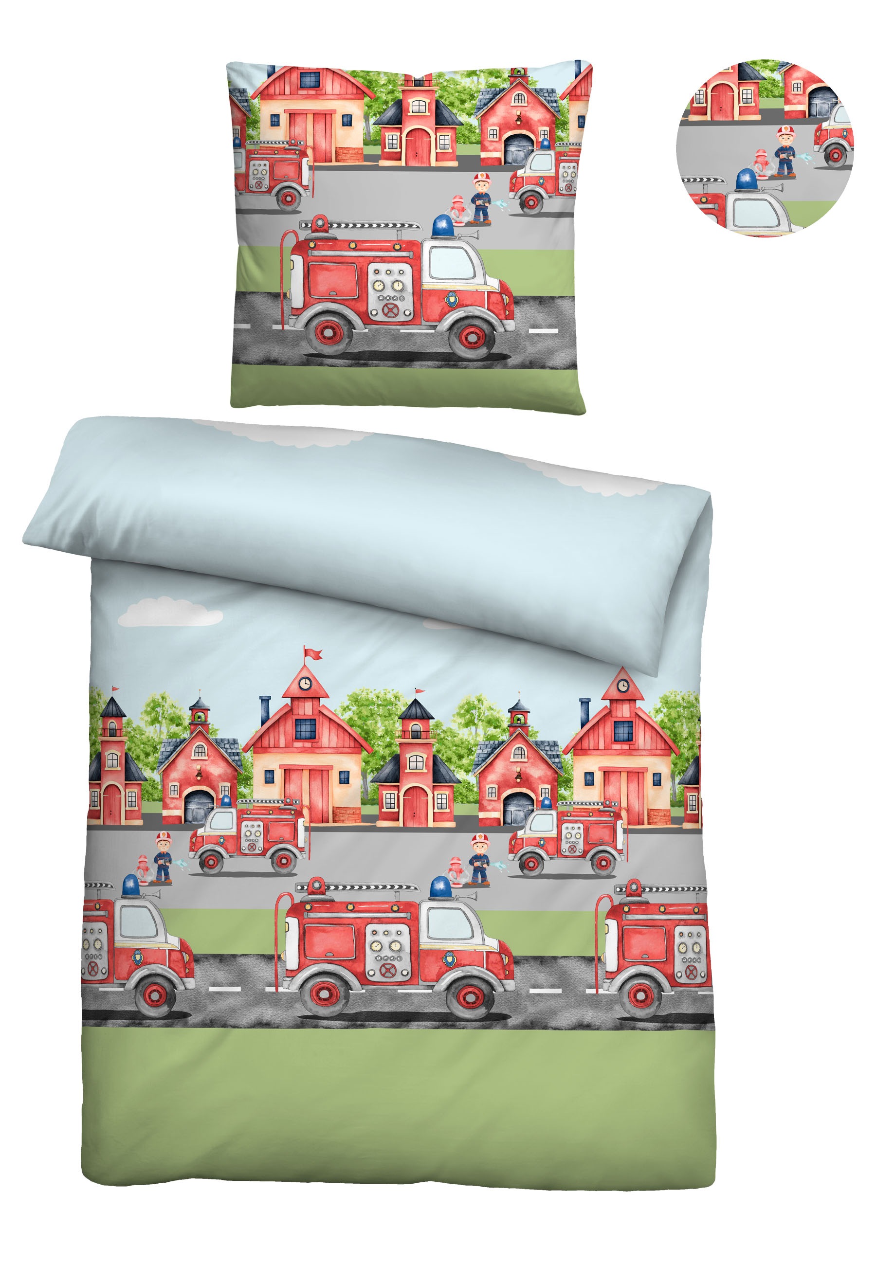 Biberna Kinderbettwäsche »0004523 Feuerwehr« 2 Stk. wohlig warm + weich, pflegeleicht, 100% Baumwolle, Reißverschluss