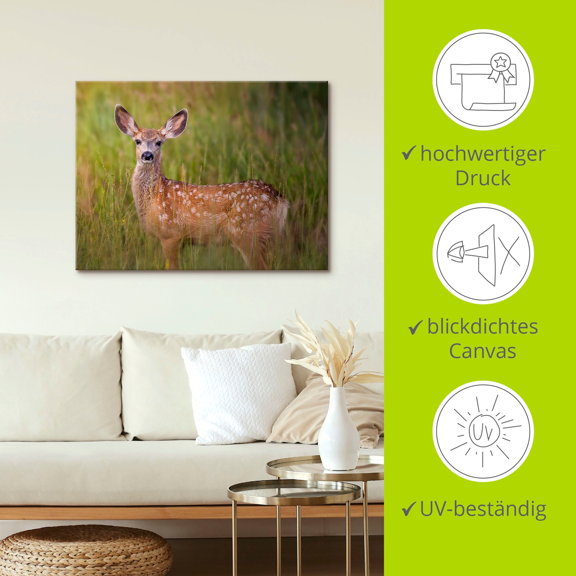 Artland Leinwandbild »Hirsch Beobachtung IV«, Wildtiere, (1 St.), auf Keilrahmen gespannt