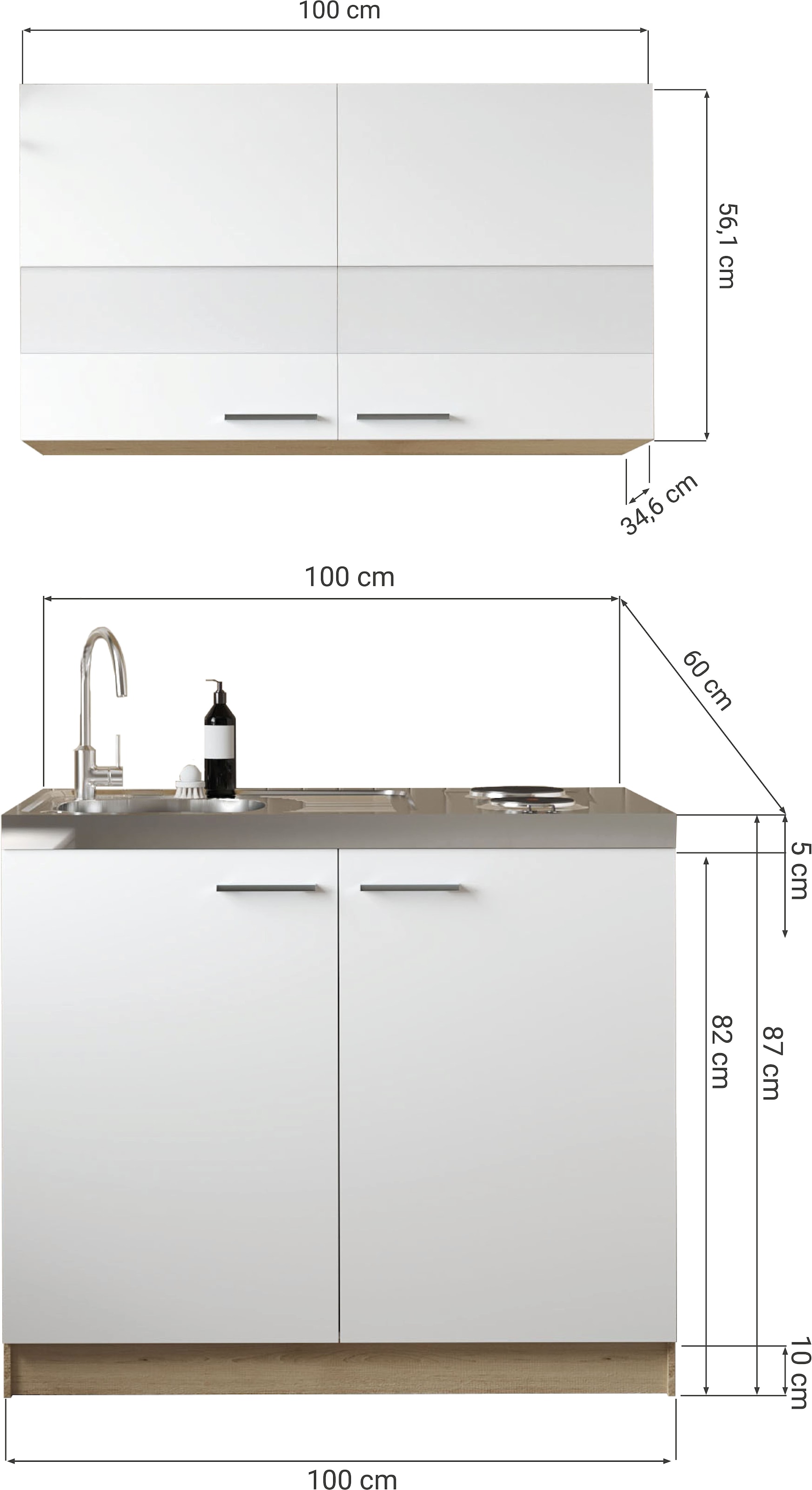 RESPEKTA Pantryküche »Merle« Breite 100 cm, mit Soft-Close Funktion, Stangengriffe aus Metall