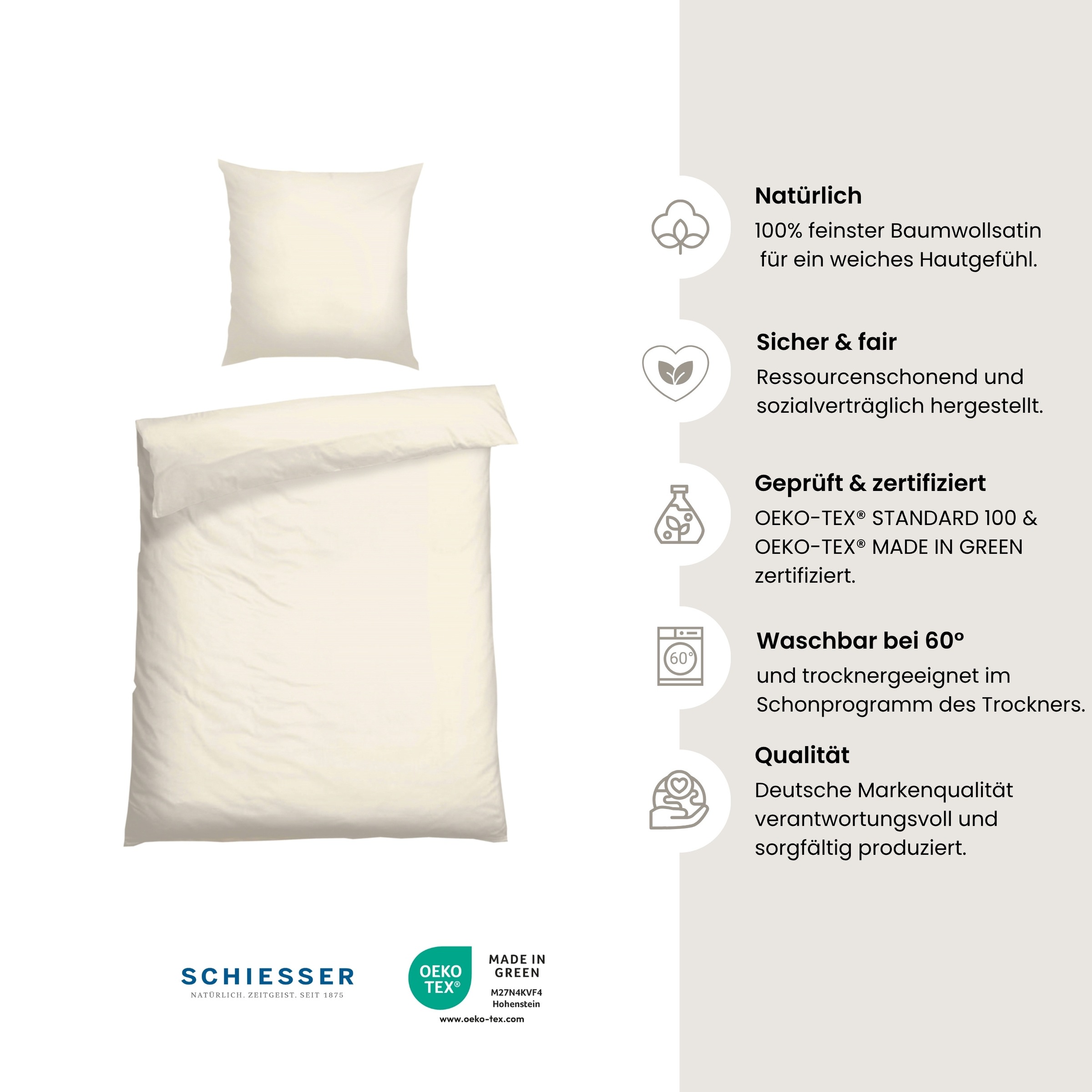 Schiesser Bettwäsche »Ella seidenmattes Premiumbettwäscheset aus feinstem Baumwollsatin«, Made in Green