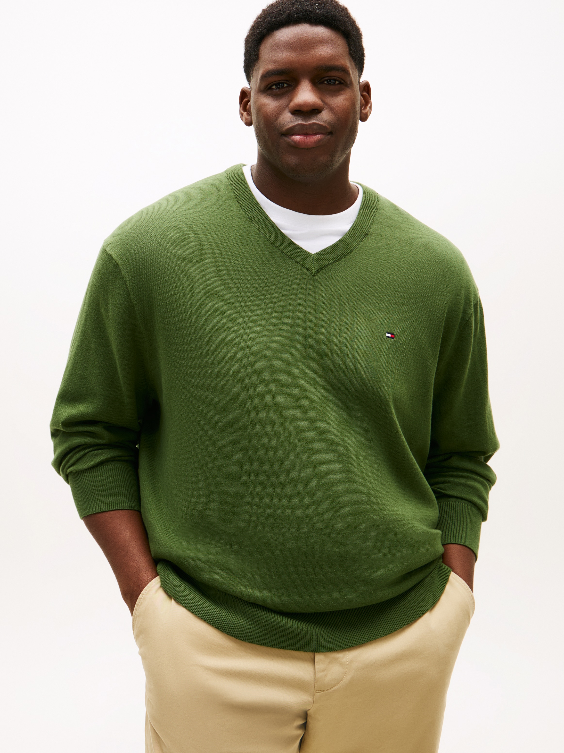 Tommy Hilfiger Big & Tall V-Ausschnitt-Pullover »BT-ESSENTIAL COTTON« Rippbündchen am Ärmel, Saum und Ausschnitt,  Große Größen, normale Passform