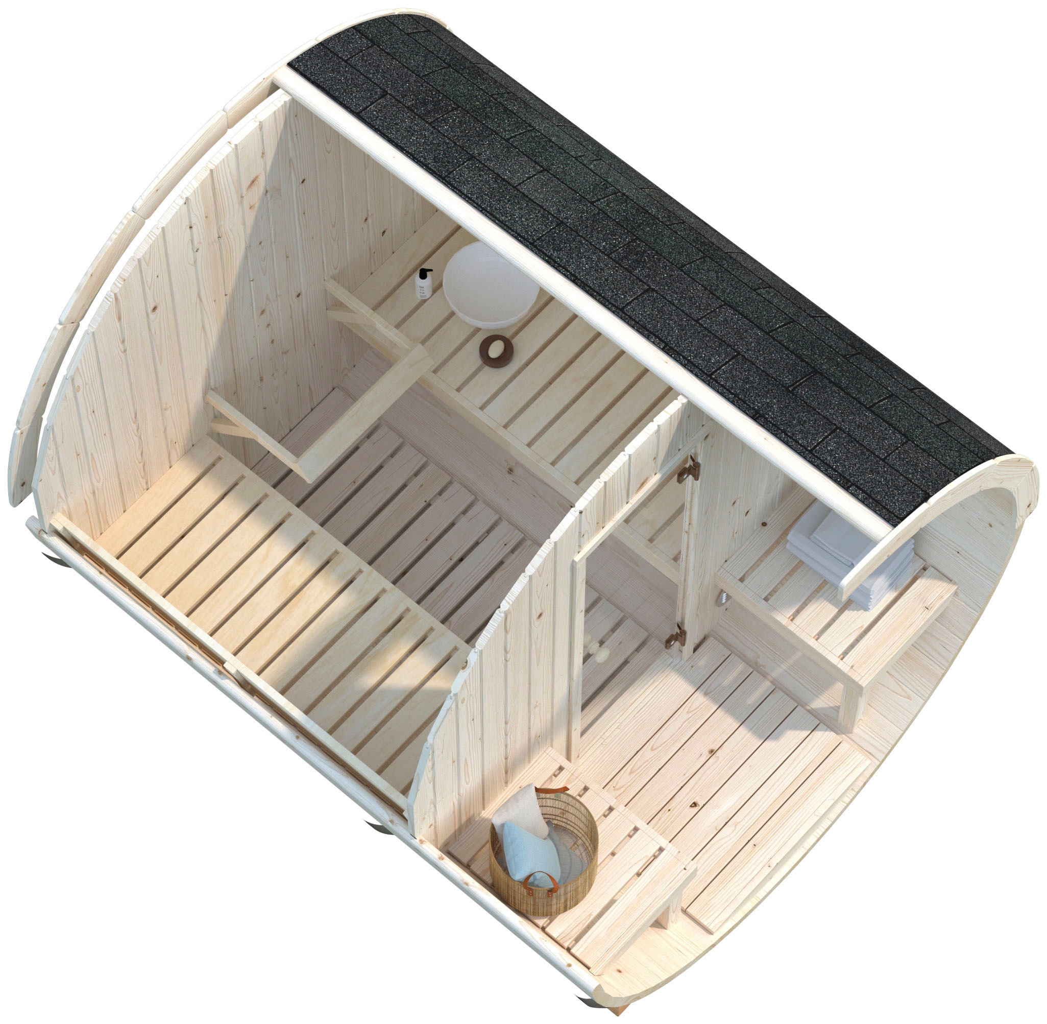 Palmako Fasssauna, 1,3 + 0,7 m², BxT: 226 x 253 cm