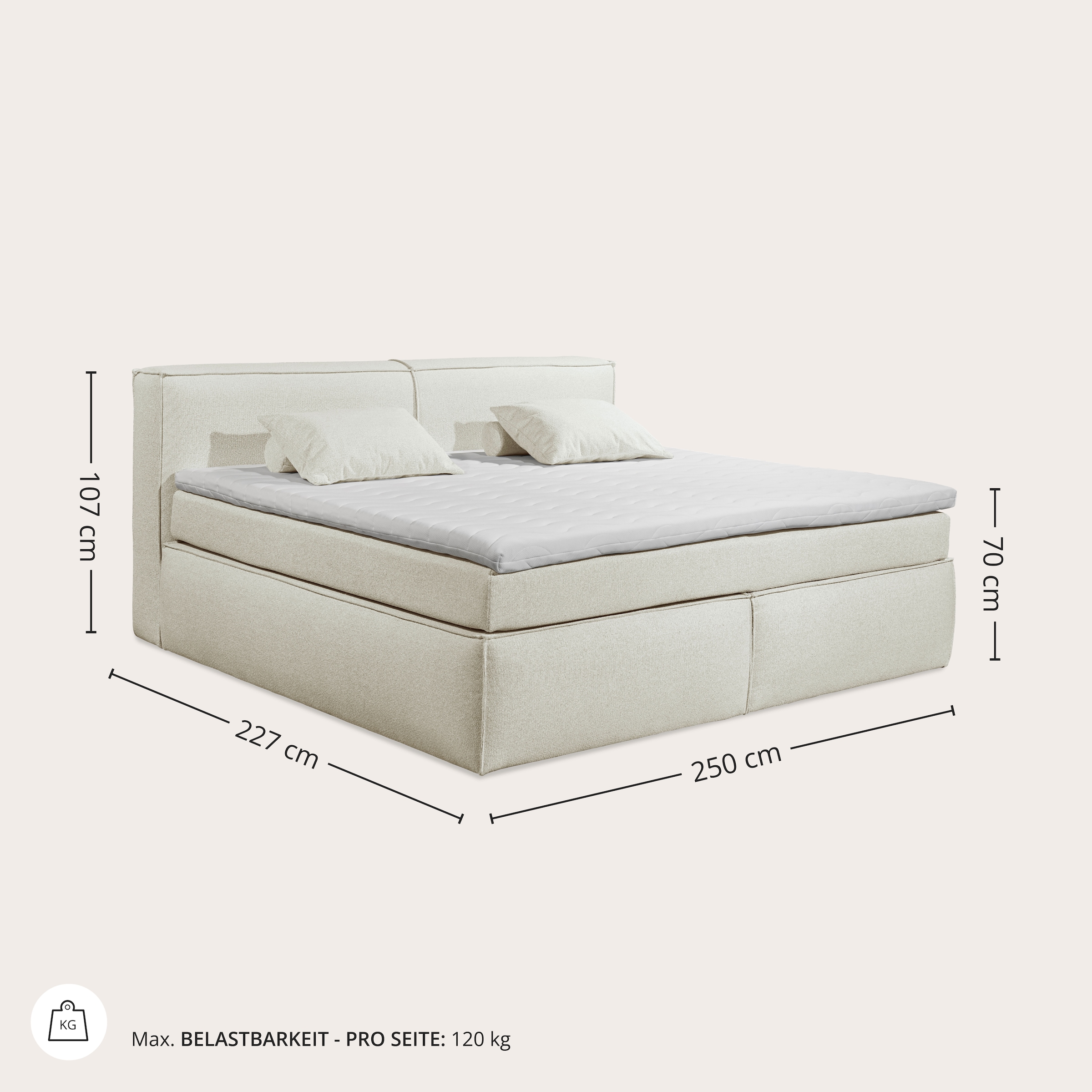 ED EXCITING DESIGN Boxspringbett »Sandon, Familienbett erhältlich in der Größe 240x200cm« in verschiedenen Farben erhältlich