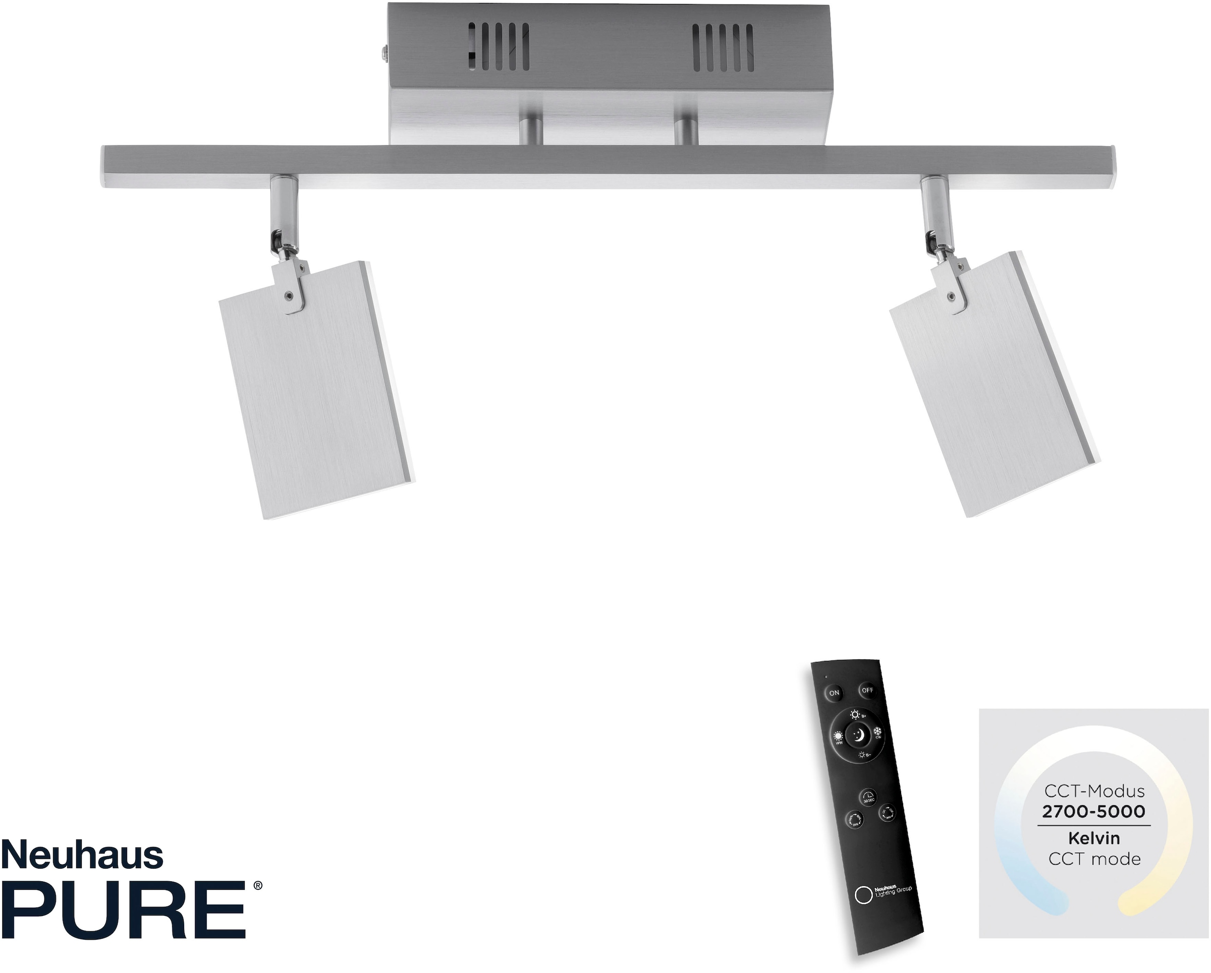 Neuhaus PURE LED Deckenleuchte »PURE Mira« LED-Board 1 Stk. warmweiß - kaltweiß Dimmbar über Fernbedienung, CCT, Spotköpfe verstellbar