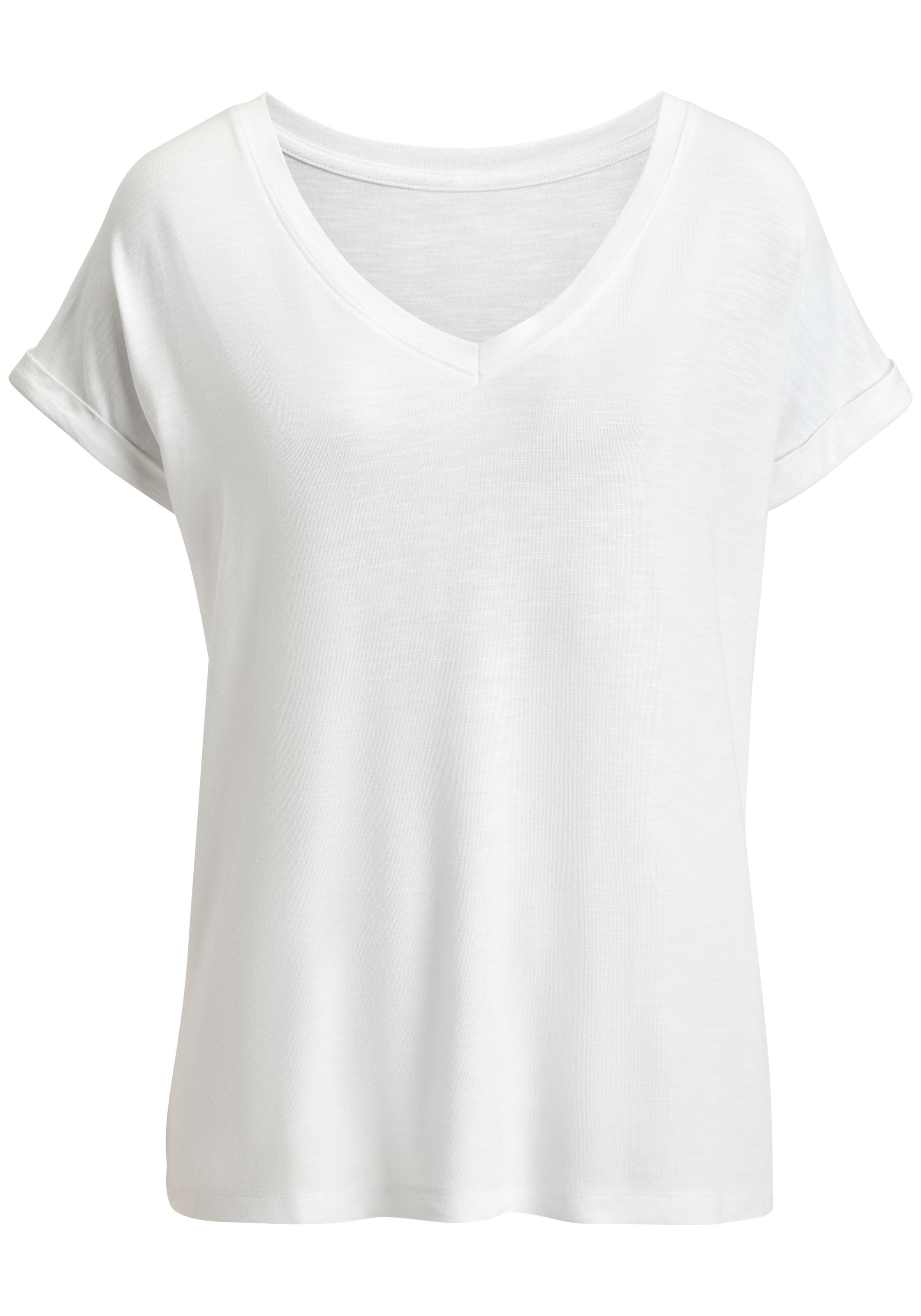 Beachtime by Lascana V-Shirt »mit fixiertem Ärmelumschlag« aus Viskose-Qualität