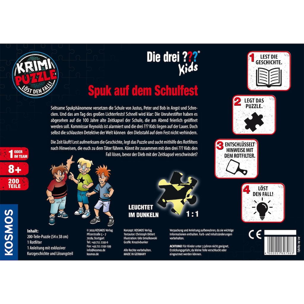 Kosmos Puzzle »Krimipuzzle Die drei ??? Kids 200 Teile / Spuk auf dem Schulfest«