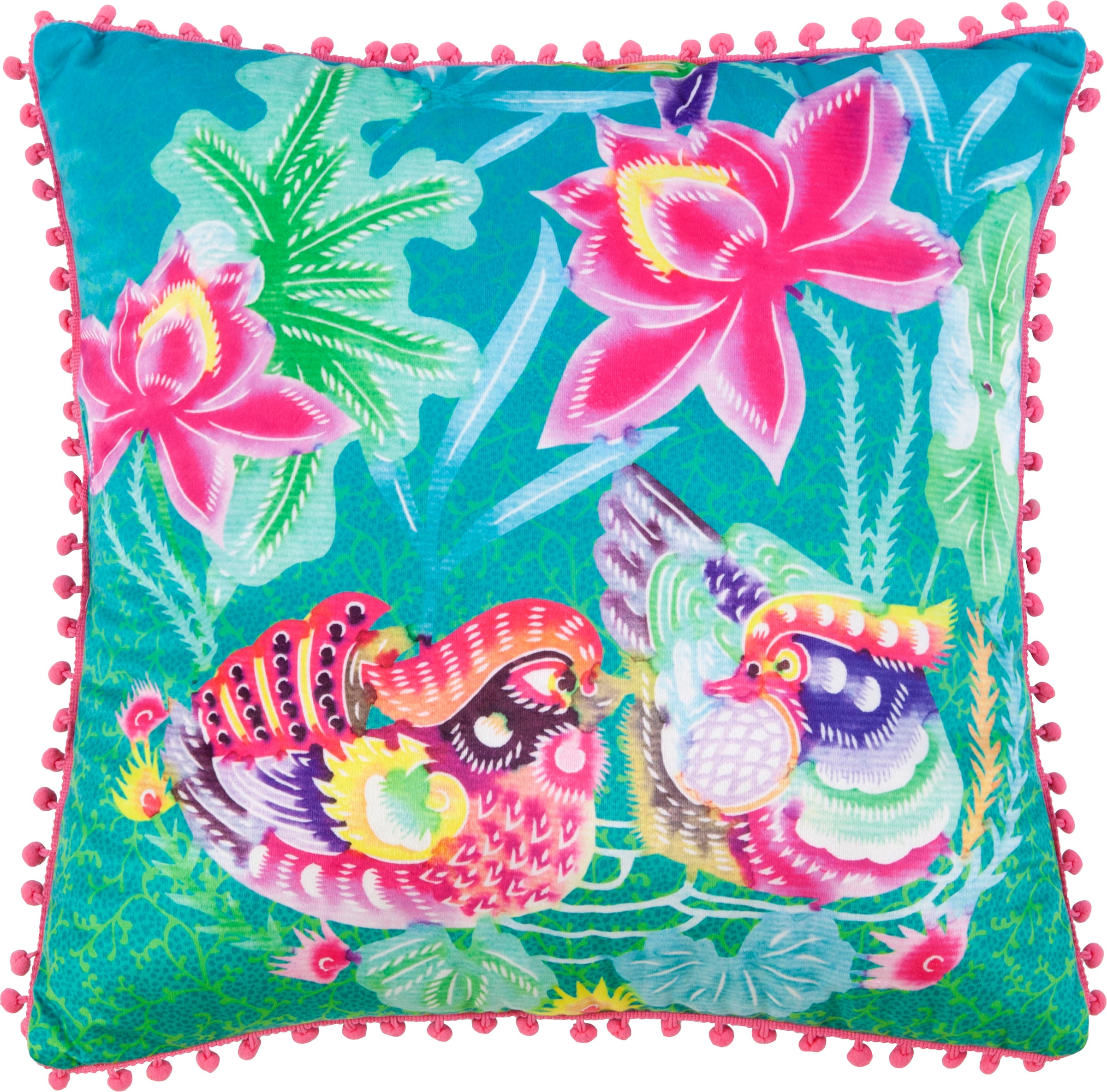 Happiness Dekokissen »Harmony«, Mit Füllung, 1 Stück, Mit Pompoms, Wendeoptik, Sehr Weich, Blumen