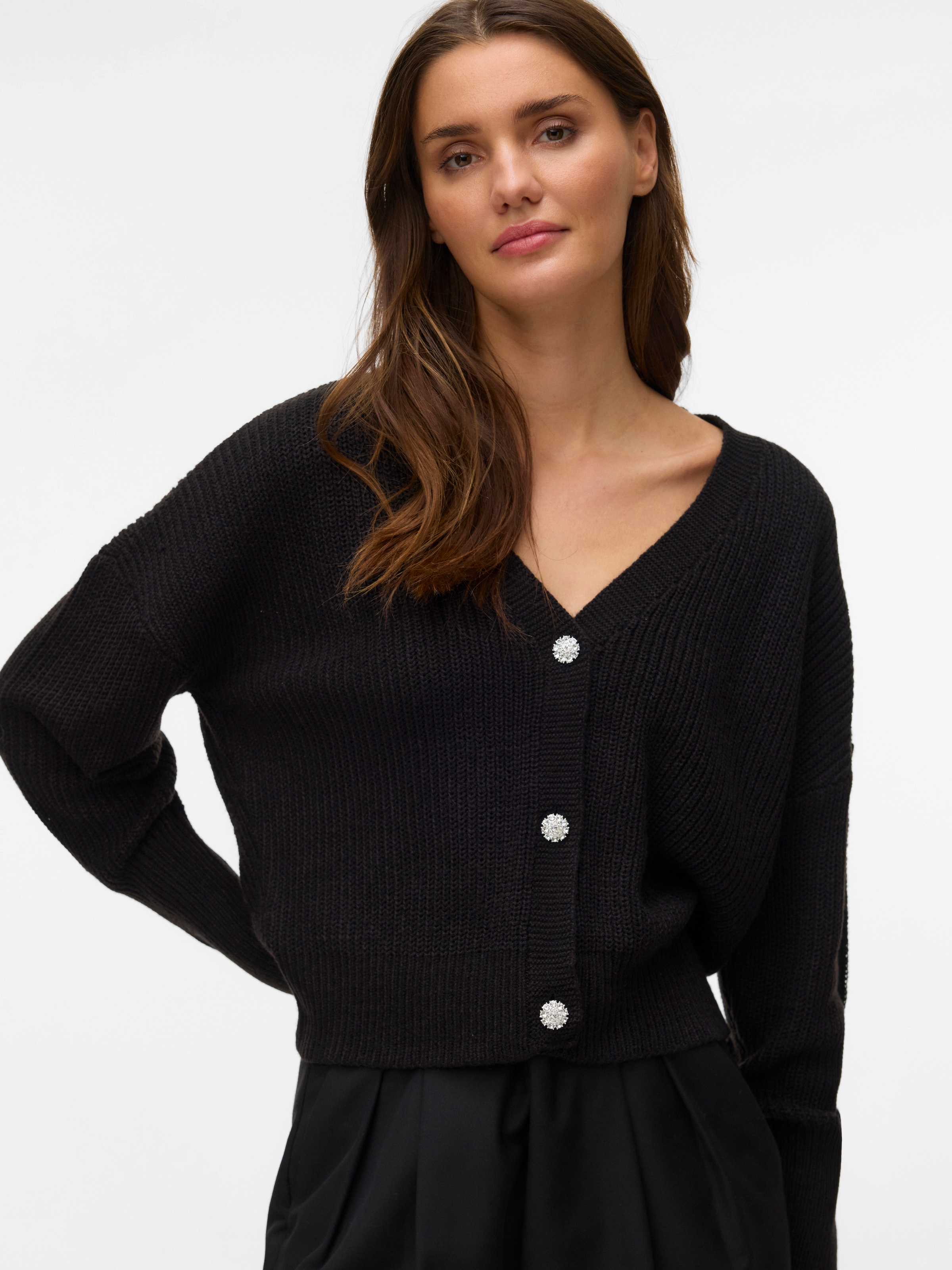 Vero Moda Strickjacke »VMLEALIGHT LS V-NECK JEWEL CARDIGAN NOOS« Kunstfaser, regular fit