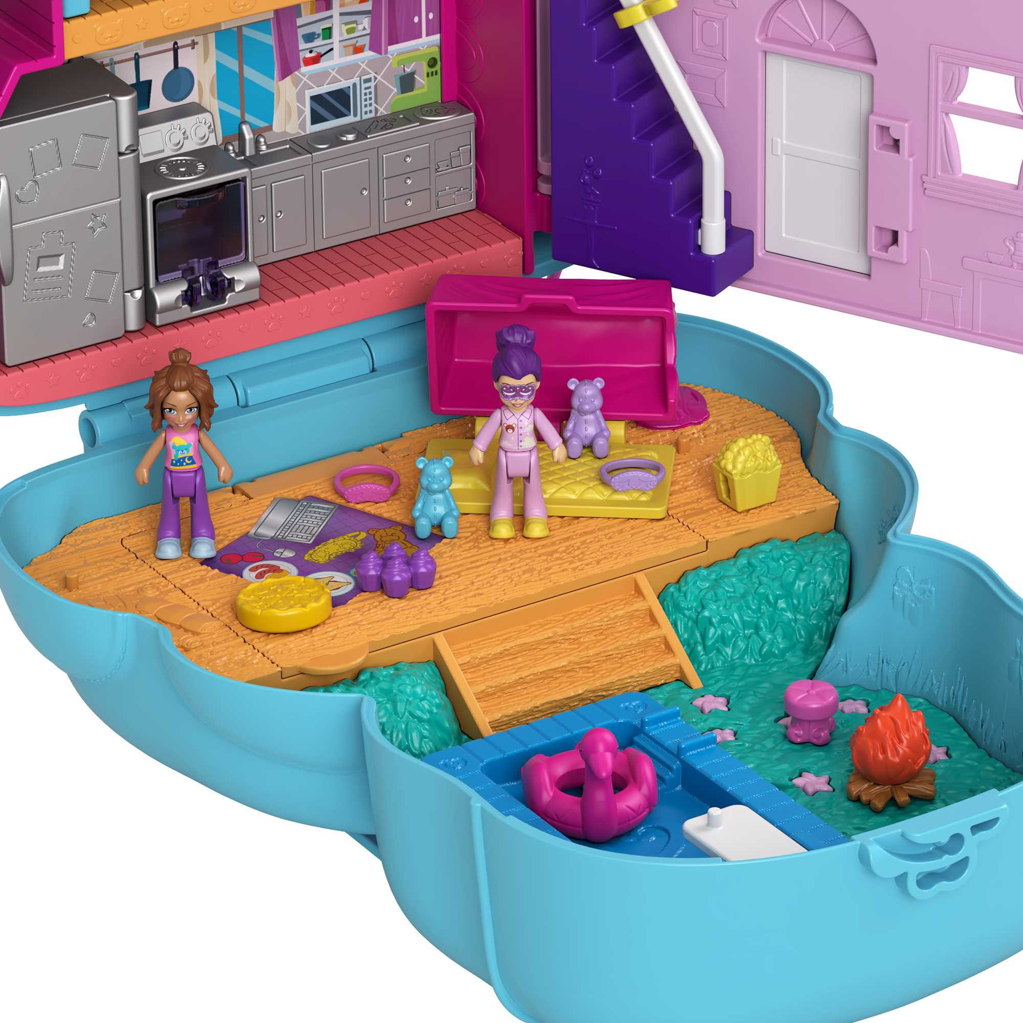 Polly Pocket Spielwelt »Sleepover Teddybär-Tasche«, mit 2 Figuren und Zubehör