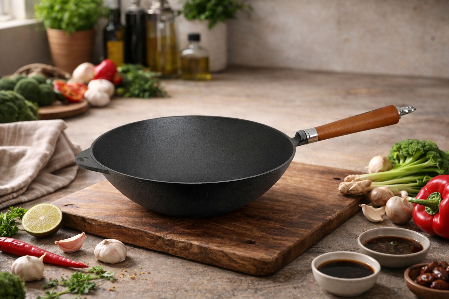 Ronneby Bruk Wok »Maestro Wokpfanne, Ø 32 cm, mit Holzgriff« Gusseisen 1 tlg.