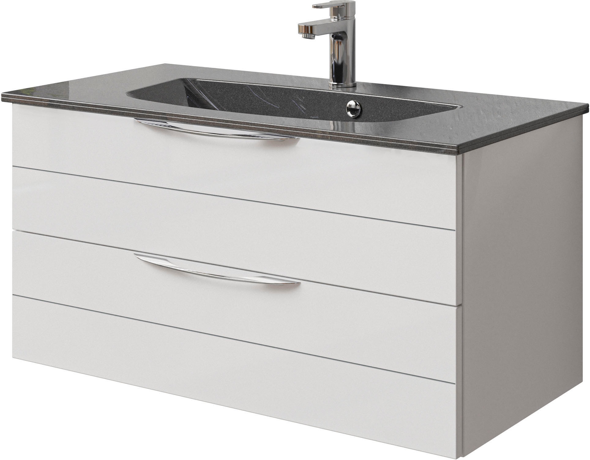 Saphir Badmöbel-Set »Serie 6025 2-teilig Mineralmarmor-Waschtisch mit LED-Spiegelschrank«, (2 St.), Waschplatz 97 cm breit, 2 Schubladen, 3 Spiegel-Türen, inkl Türdämpfer