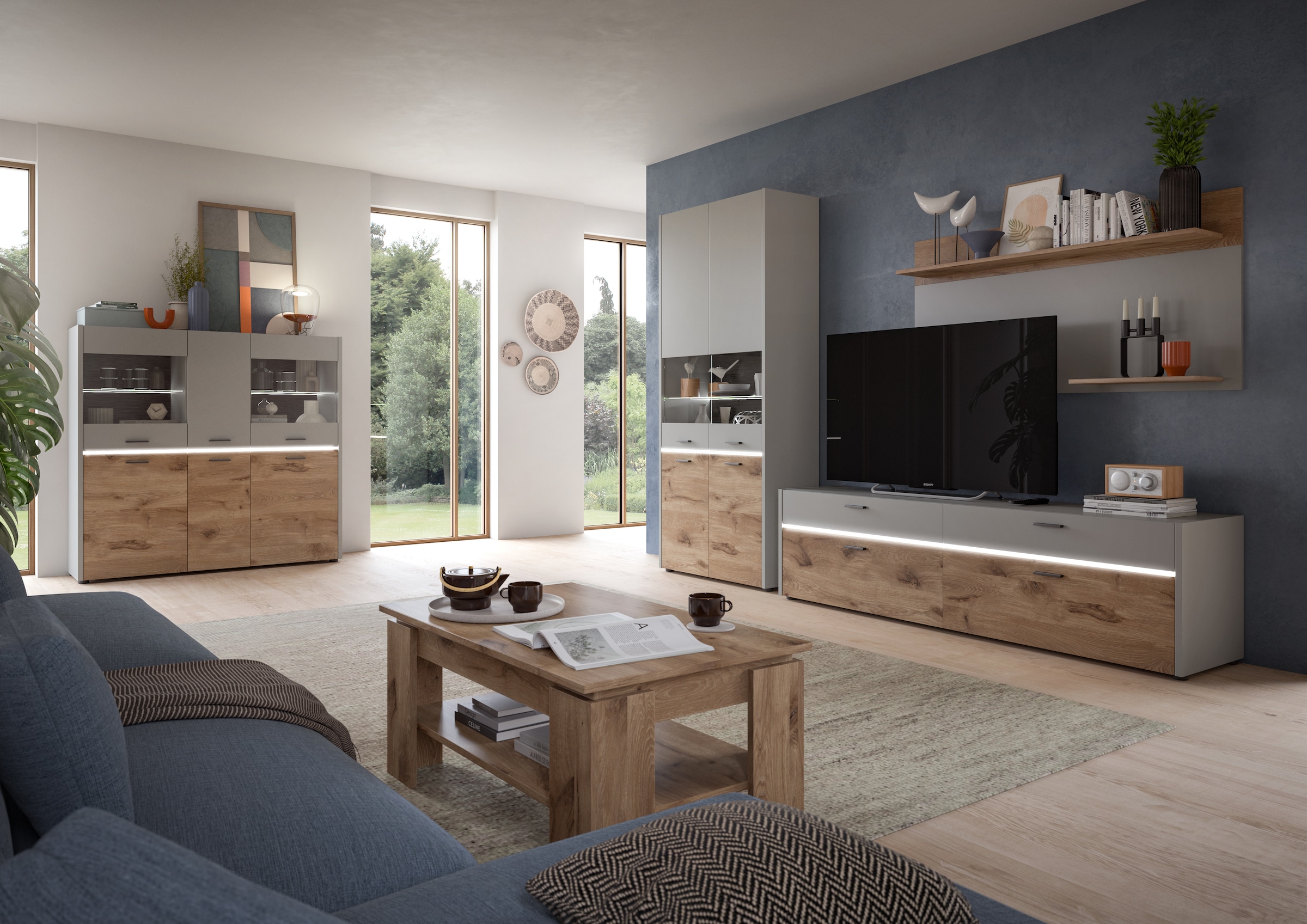 INOSIGN Lowboard »Spezia, Breite 185cm, in Hellgrau, 2 Klappen, 2 Schubkästen«, TV-Board, TV-Schrank, TV-Bank, Fernsehschrank, Mediamöbel, Mediaboard