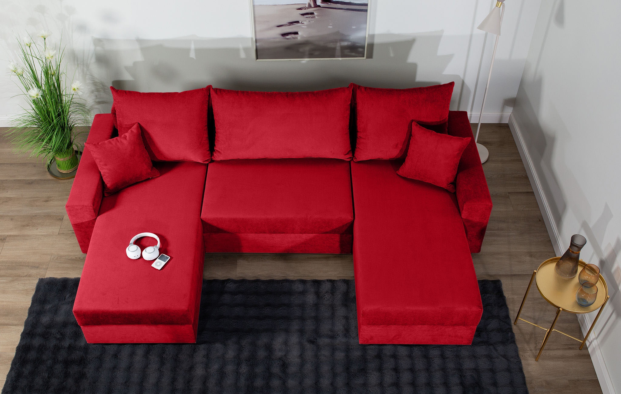 COLLECTION AB Wohnlandschaft »Pico U-Form, Breite 252, mit Schlaffunktion, Bettkasten & Zierkissen«, Liegefläche 117x220 cm