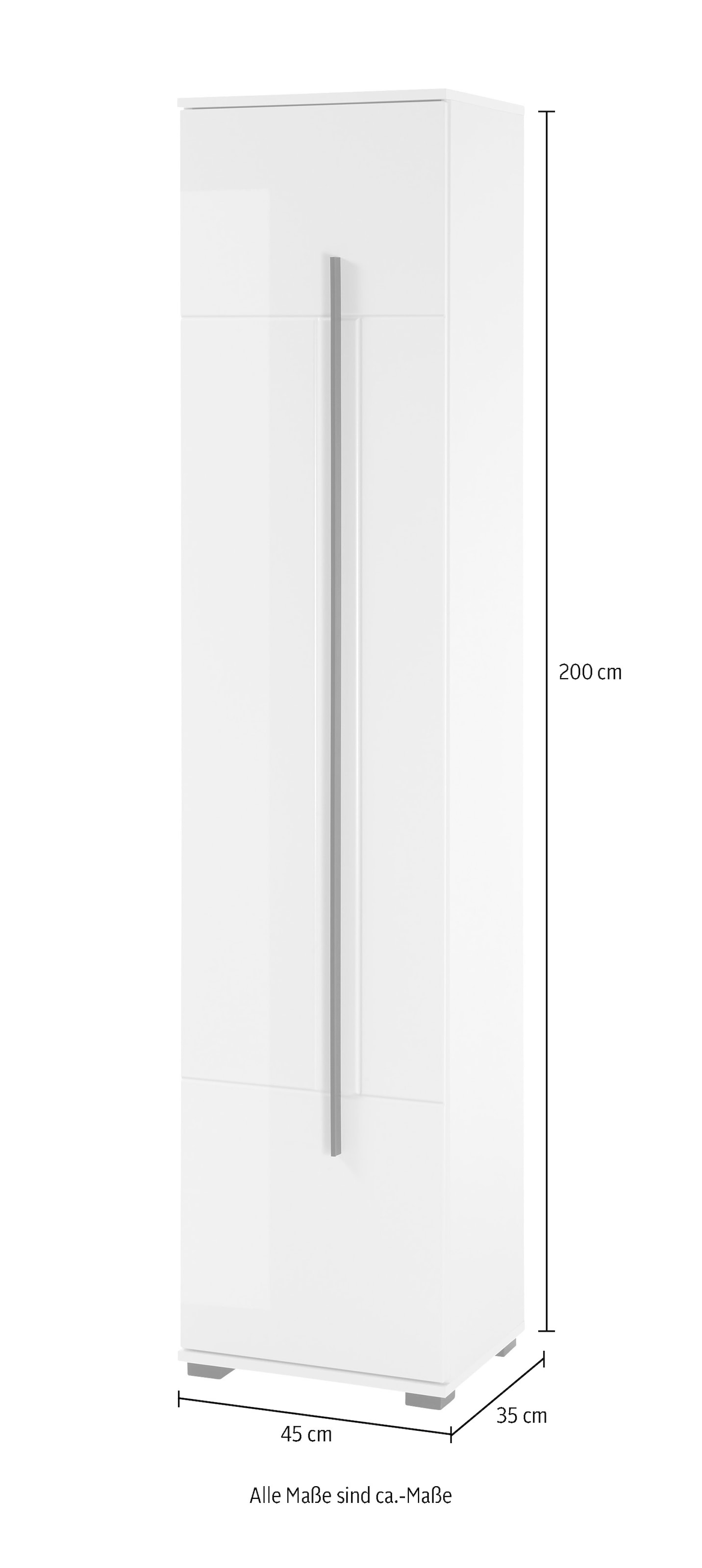 INOSIGN Hochschrank »Cantara, Badschrank in Hochglanz Weiß, Hochschrank im modernen Design«, mit schwarzen Griffen, ausreichend Stauraum