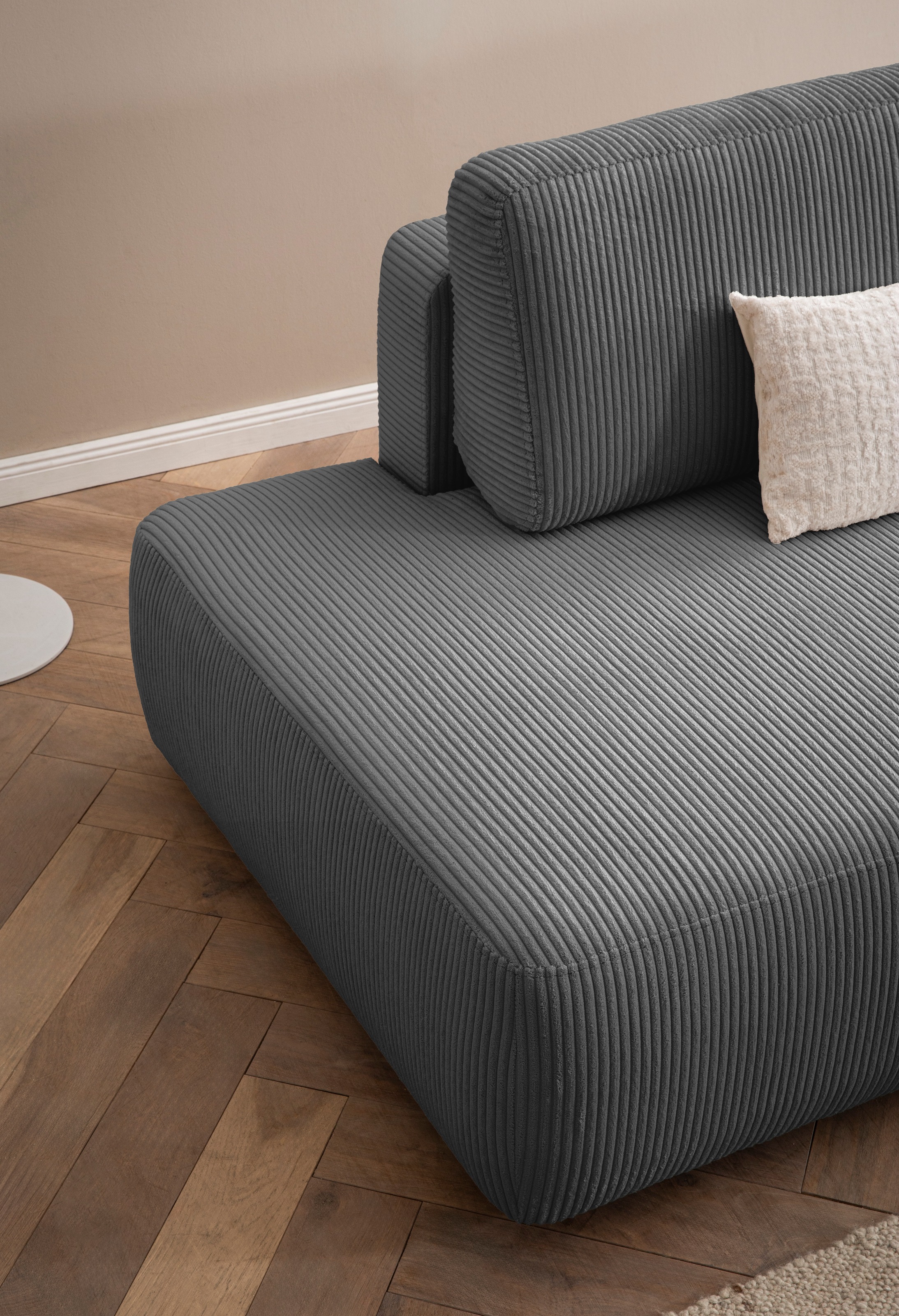 INOSIGN Ecksofa »TORGE, Schlafsofa Cord, Samtvelours u. Strukur fein, Couch in L-Form«, Schlaffunktion und Bettkasten, Liegefläche: 210x125 cm, neues Design