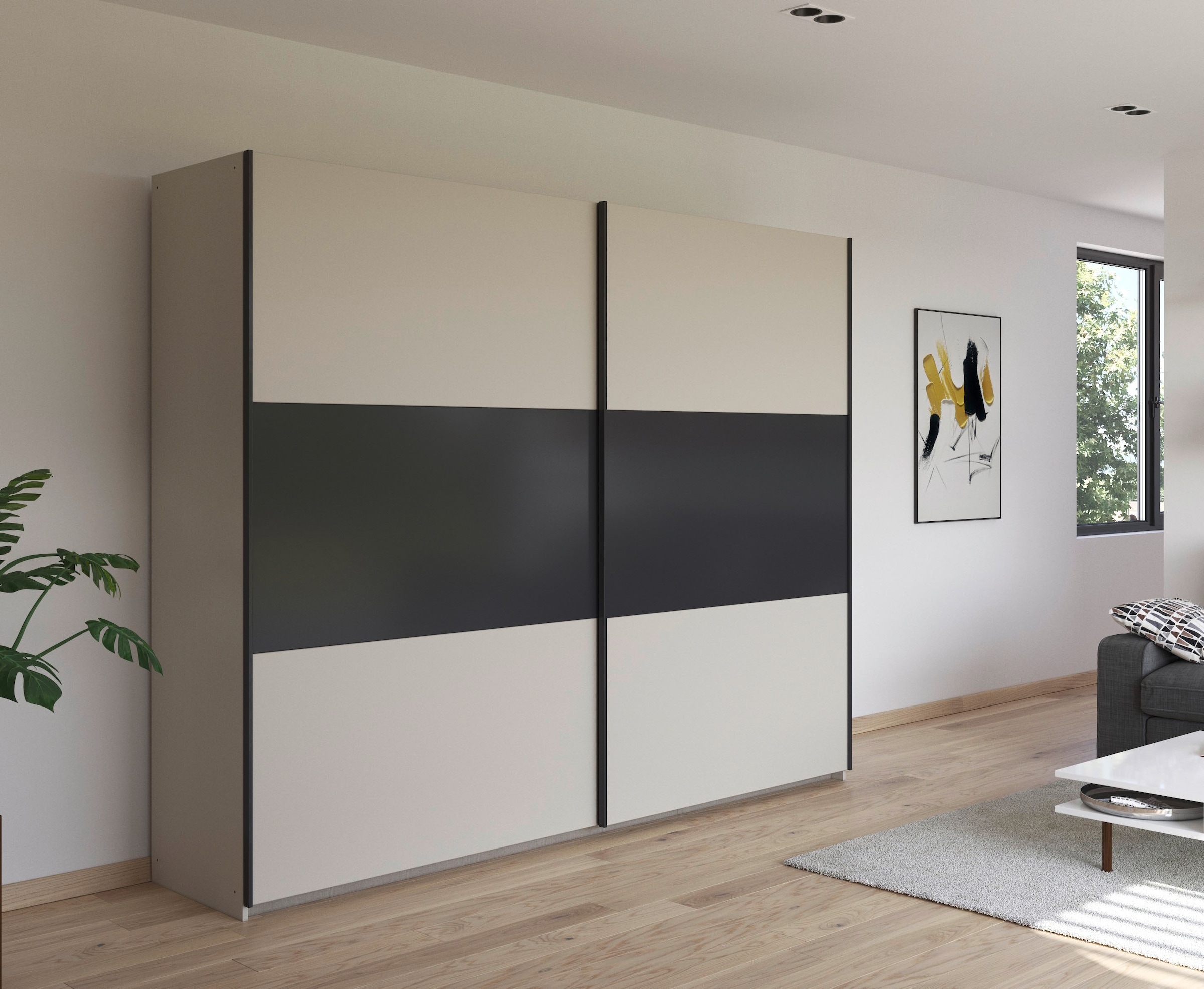 rauch Schwebetürenschrank »Kleiderschrank Schrank Garderobe Garderobenschrank Wäscheschrank NEO«, (in 3 verschiedenen Ausstattungen BASIC/CLASSIC/PREMIUM), mit großzügigem Stauraum und vielfältigen Farbkombinationen