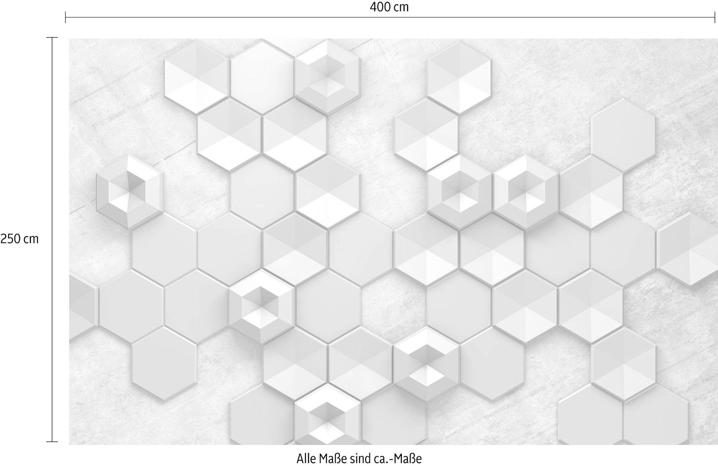 Komar Vliestapete »Digitaldruck Vlies - Hexagon Concrete - Größe 400 x 250 cm«, bedruckt, Wohnzimmer, Schlafzimmer