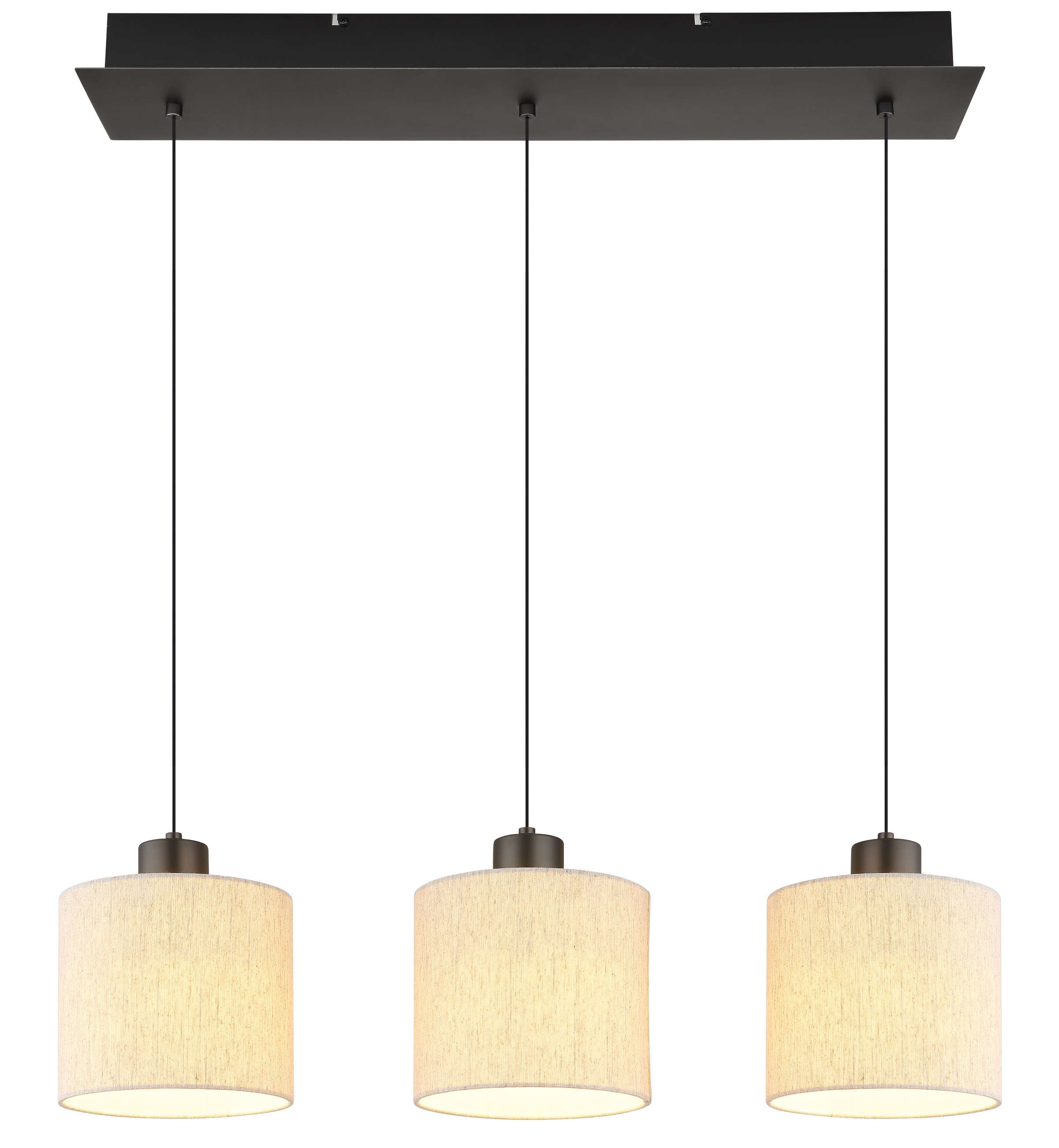 NOWA Hängeleuchte »THEA« LED-Modul 1 Stk. Warmweiß Hängelampe,schwarz,Leinen,Esstisch,eckig,Höhe verstellbar,3 Schirme
