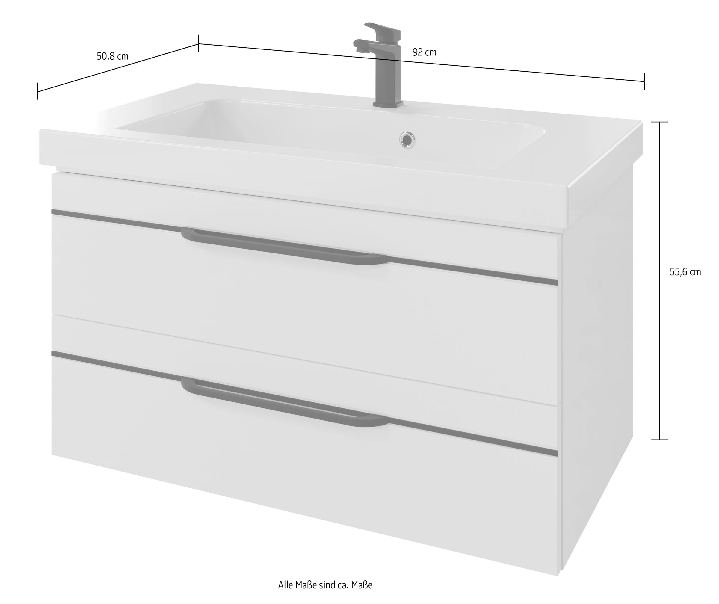 Saphir Badmöbel-Set »Balto 2-teilig Mineralmarmor-Waschtisch mit LED-Spiegel, Waschplatz«, (2 St.), 92 cm breit, mit 2 Schubladen, Badschrank inkl. Schubladendämpfer