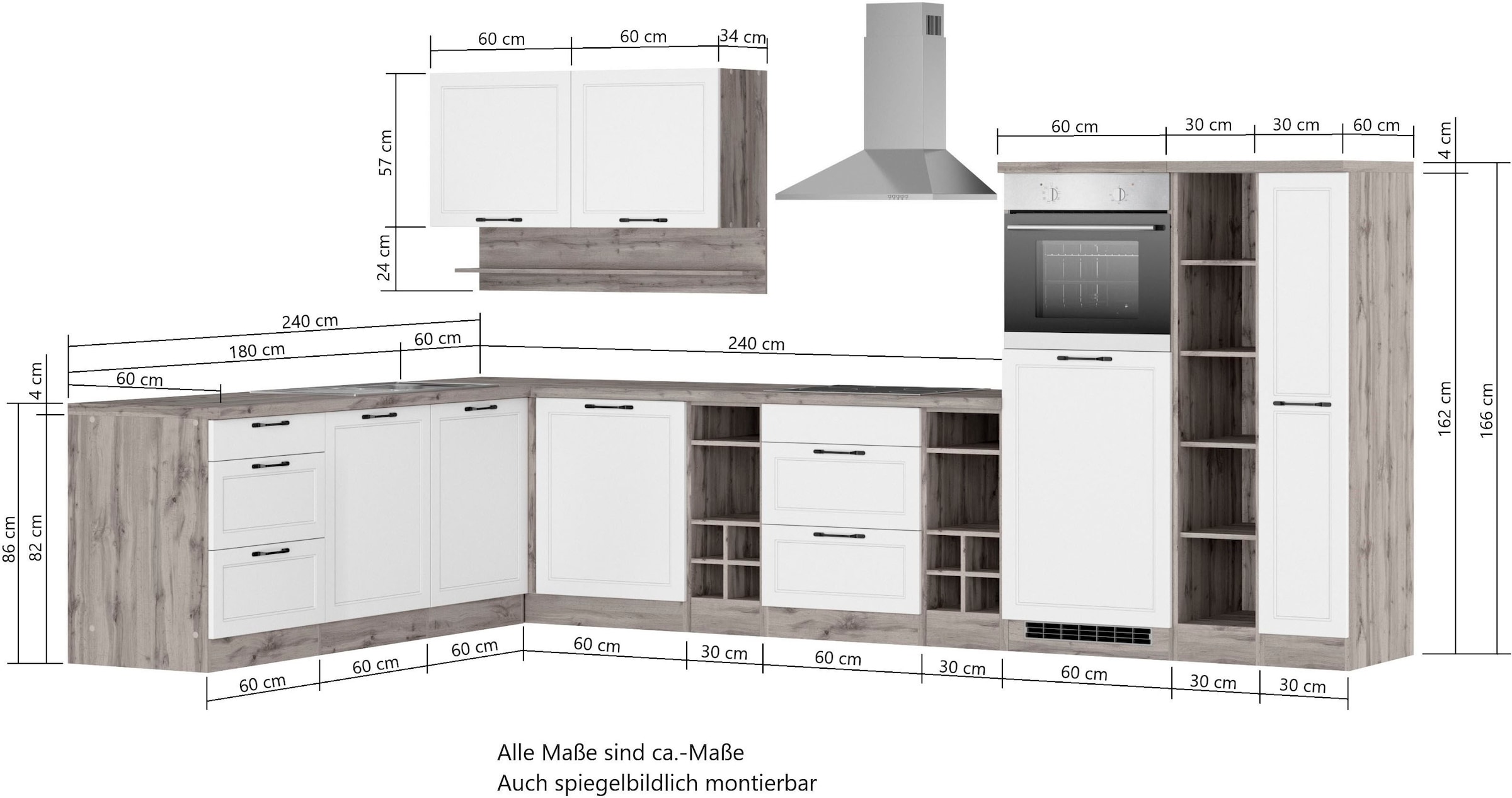 KOCHSTATION Winkelküche »KS-Lana«, Stellbreite 240/360 cm, wahlweise mit E-Geräten