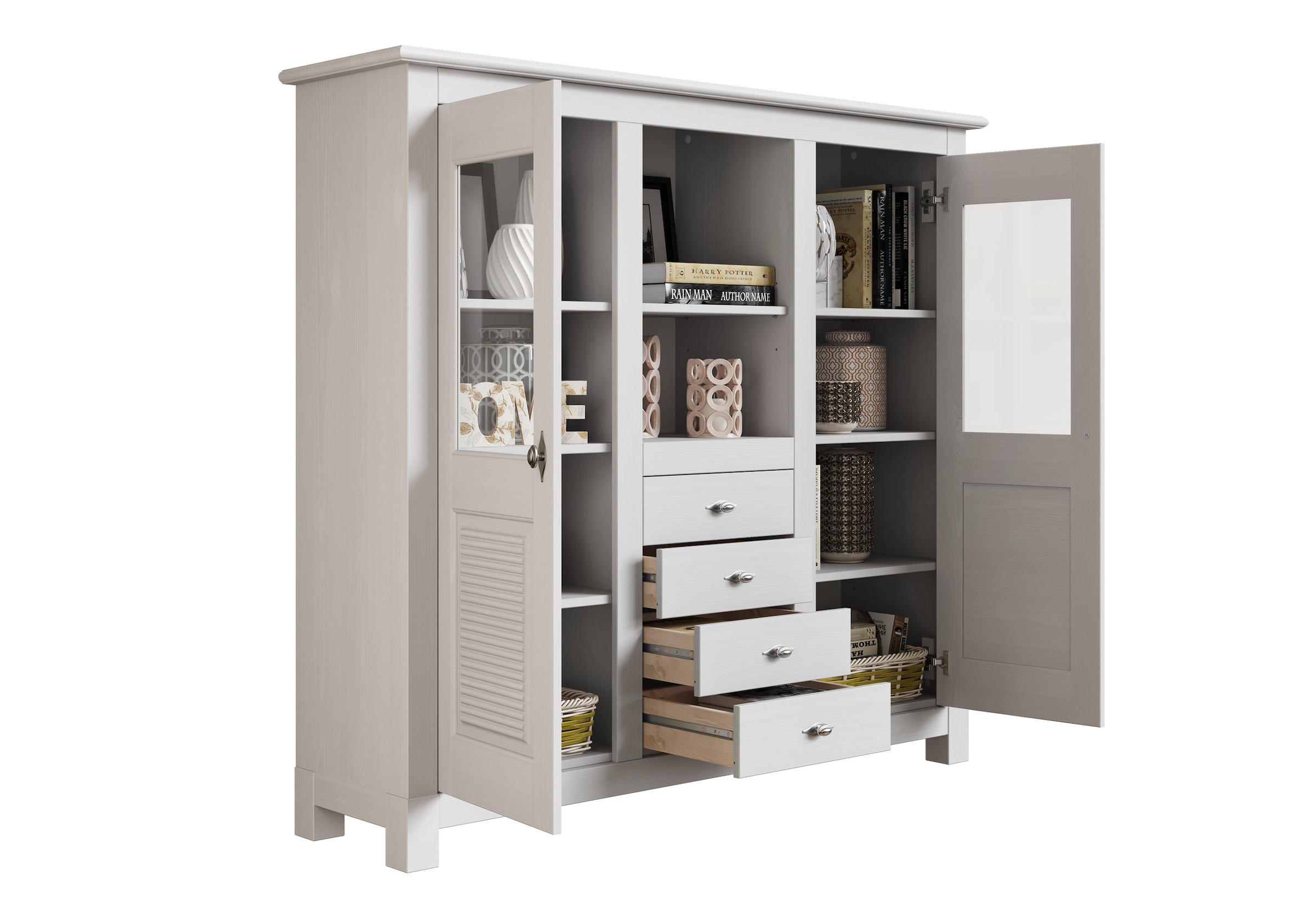 Home affaire Buffet »Rauna«, Highboard, massive Kiefer, Türen mit Glaseinsätzen, B/H 146/134 cm
