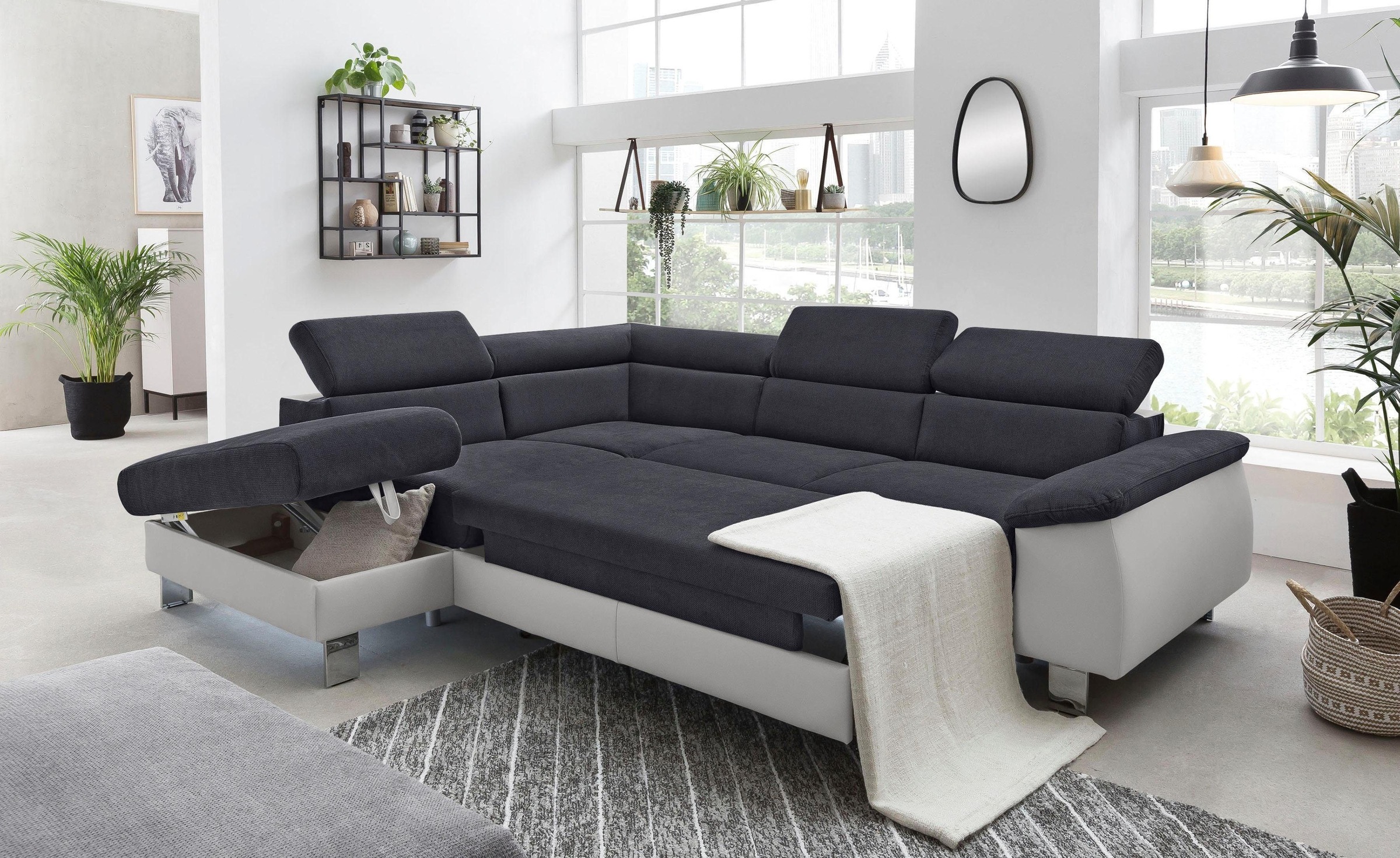 COTTA Polstergarnitur »Komaris L-Form«, (Set), Set bestehend aus: Ecksofa mit Kopfteilverstellung & Hocker