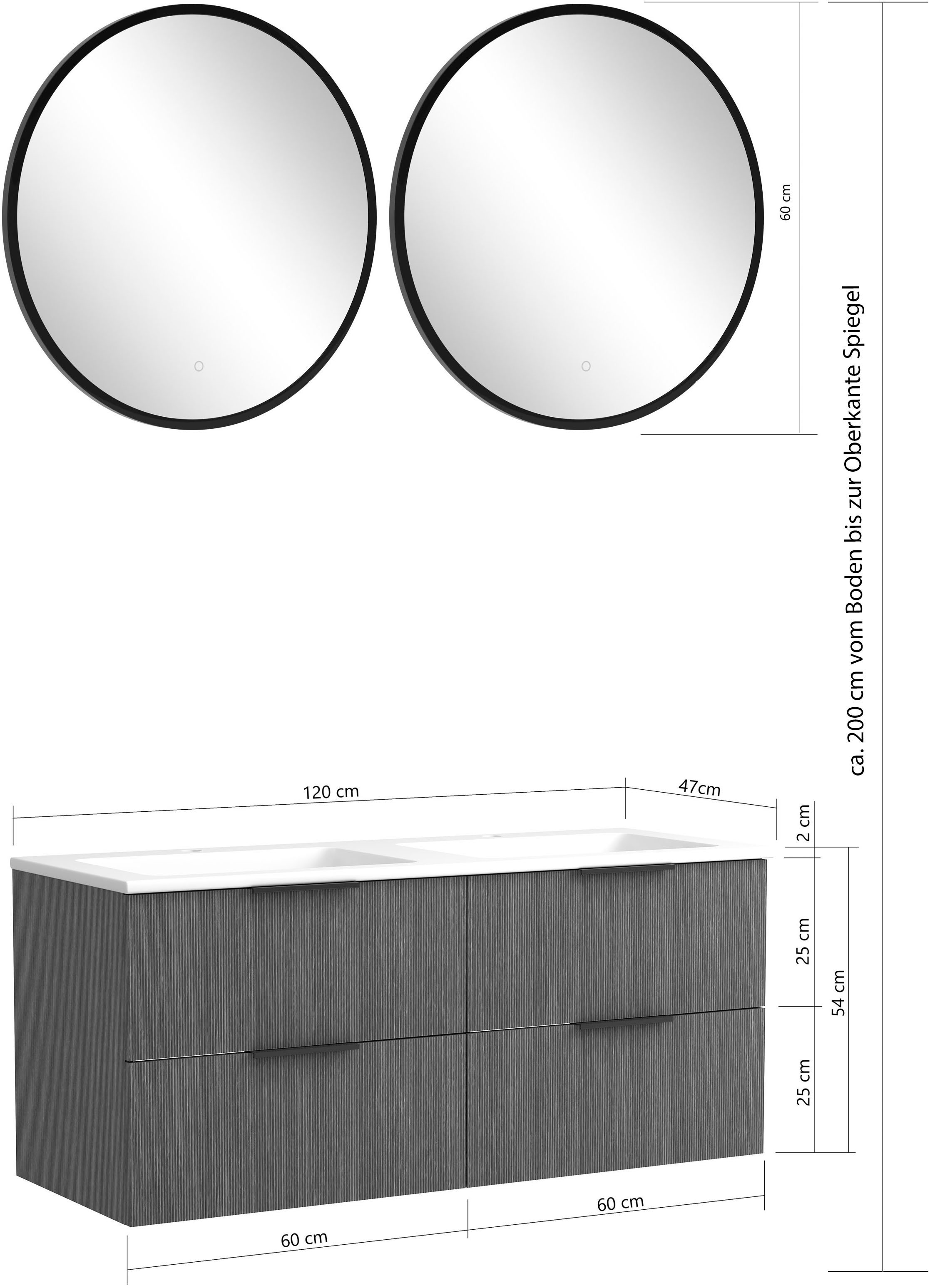 welltime Badmöbel-Set »Welltime, York Waschtisch-Set 120 cm, weißes oder schwarzes Becken«